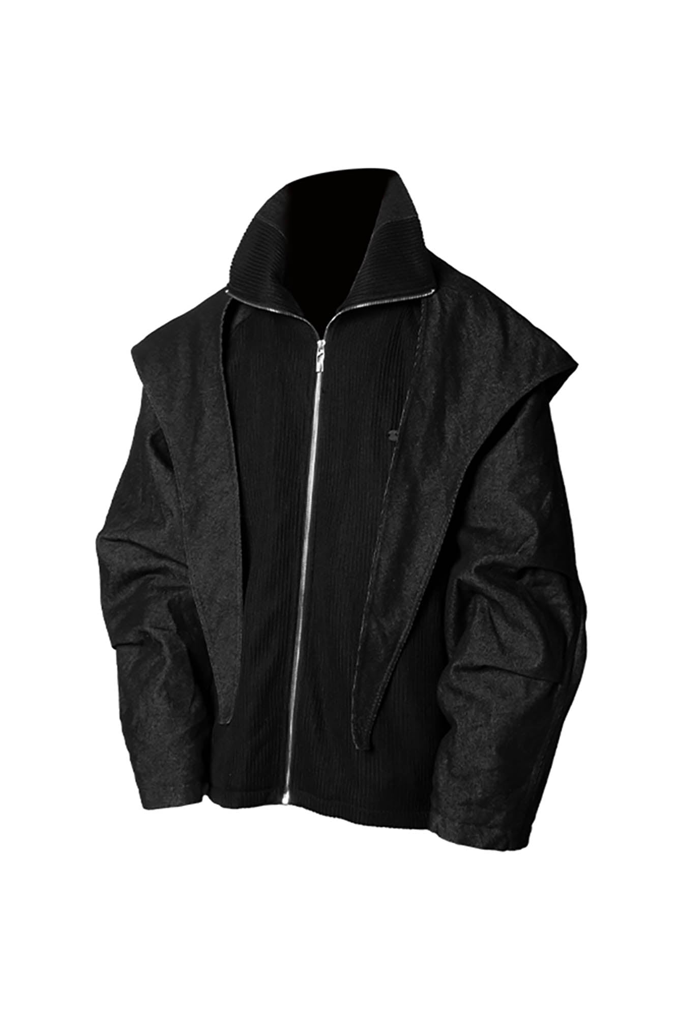 RELABEL Mask-Hood Spliced Denim Paneled Jacket, premium urban and streetwear designers apparel on PROJECTISR.com, RELABEL