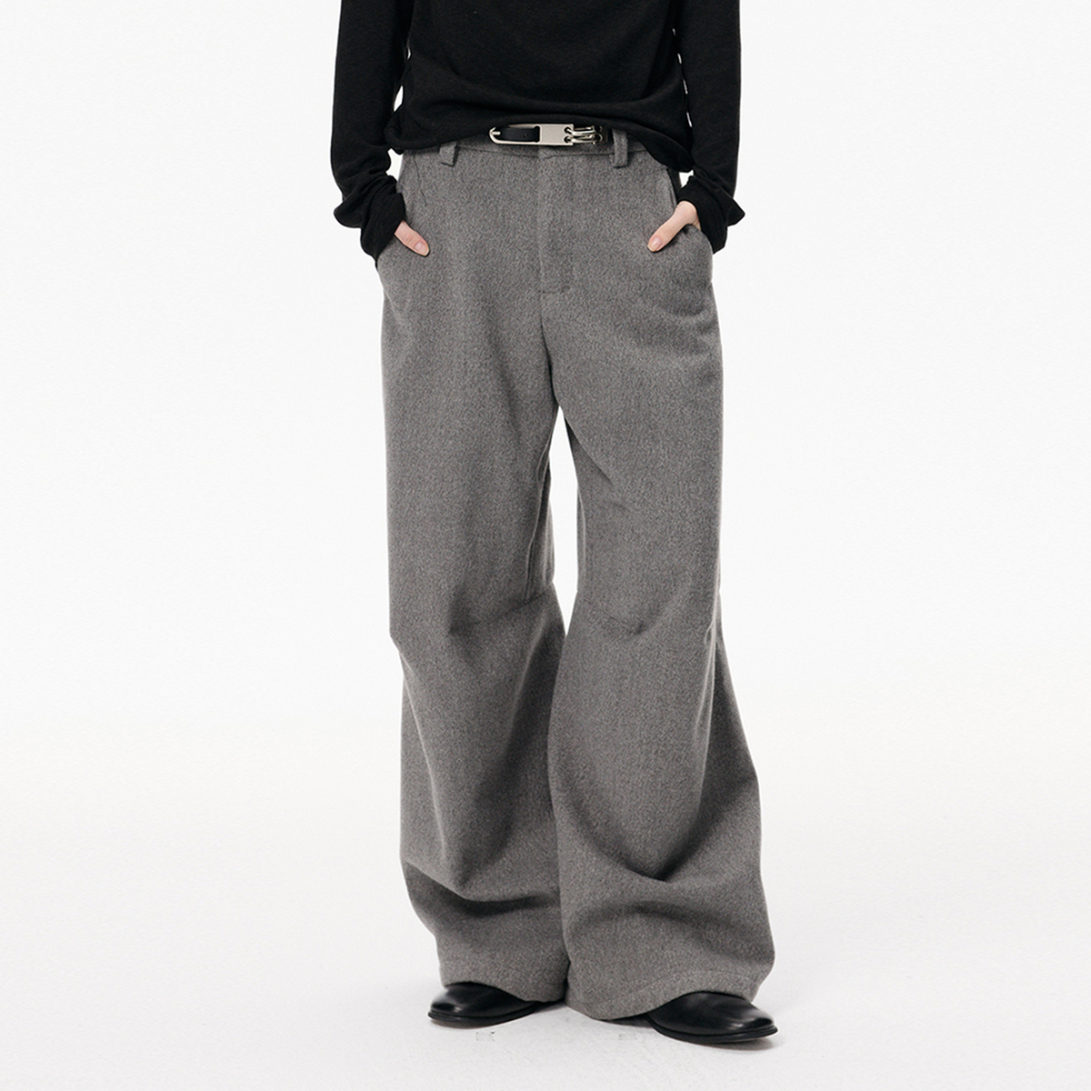 KREATE Curved Wide-Leg Wool-Blend Trousers