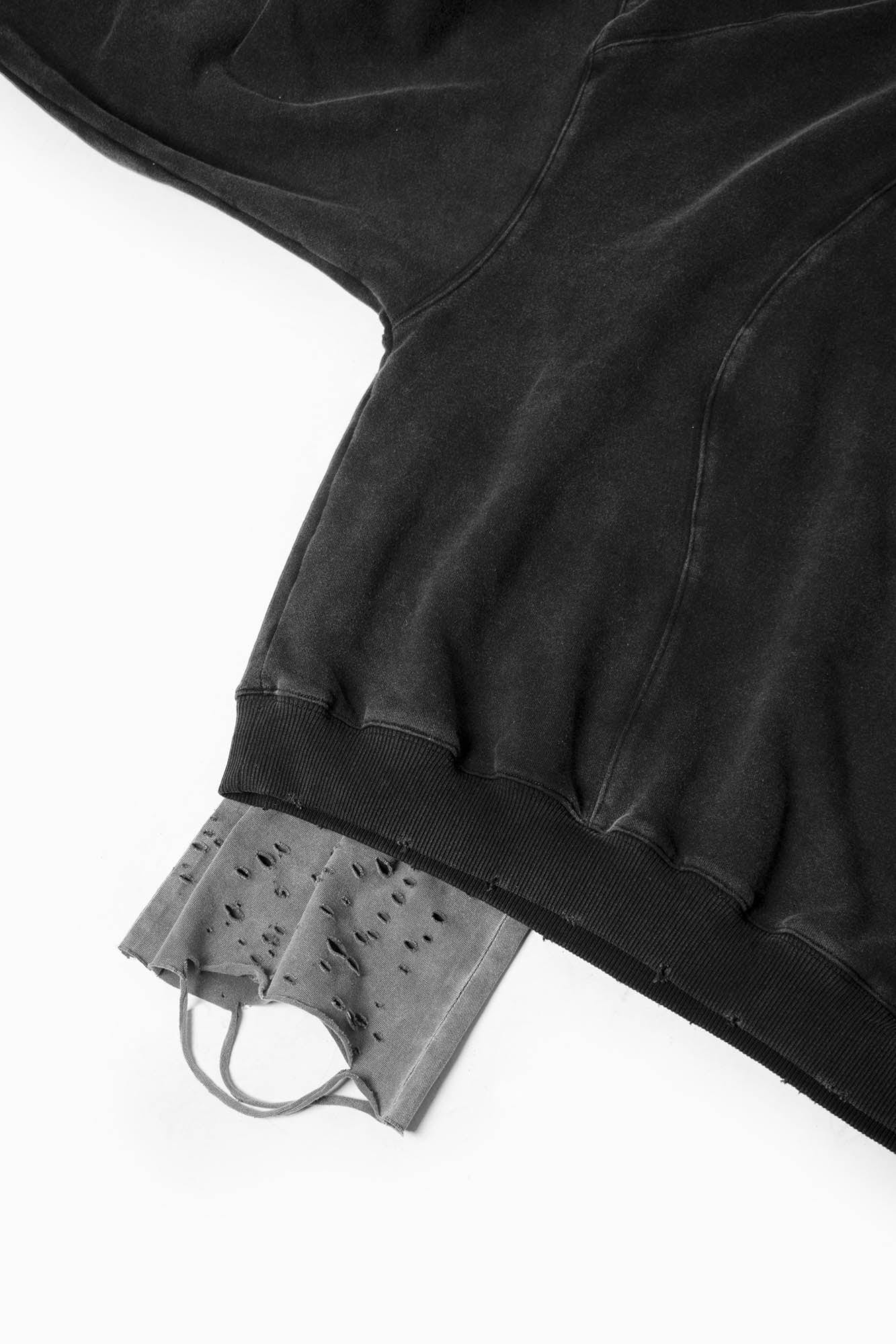 RELABEL Detachable-Hood Distressed Ripped Sweatshirt, premium urban and streetwear designers apparel on PROJECTISR.com, RELABEL