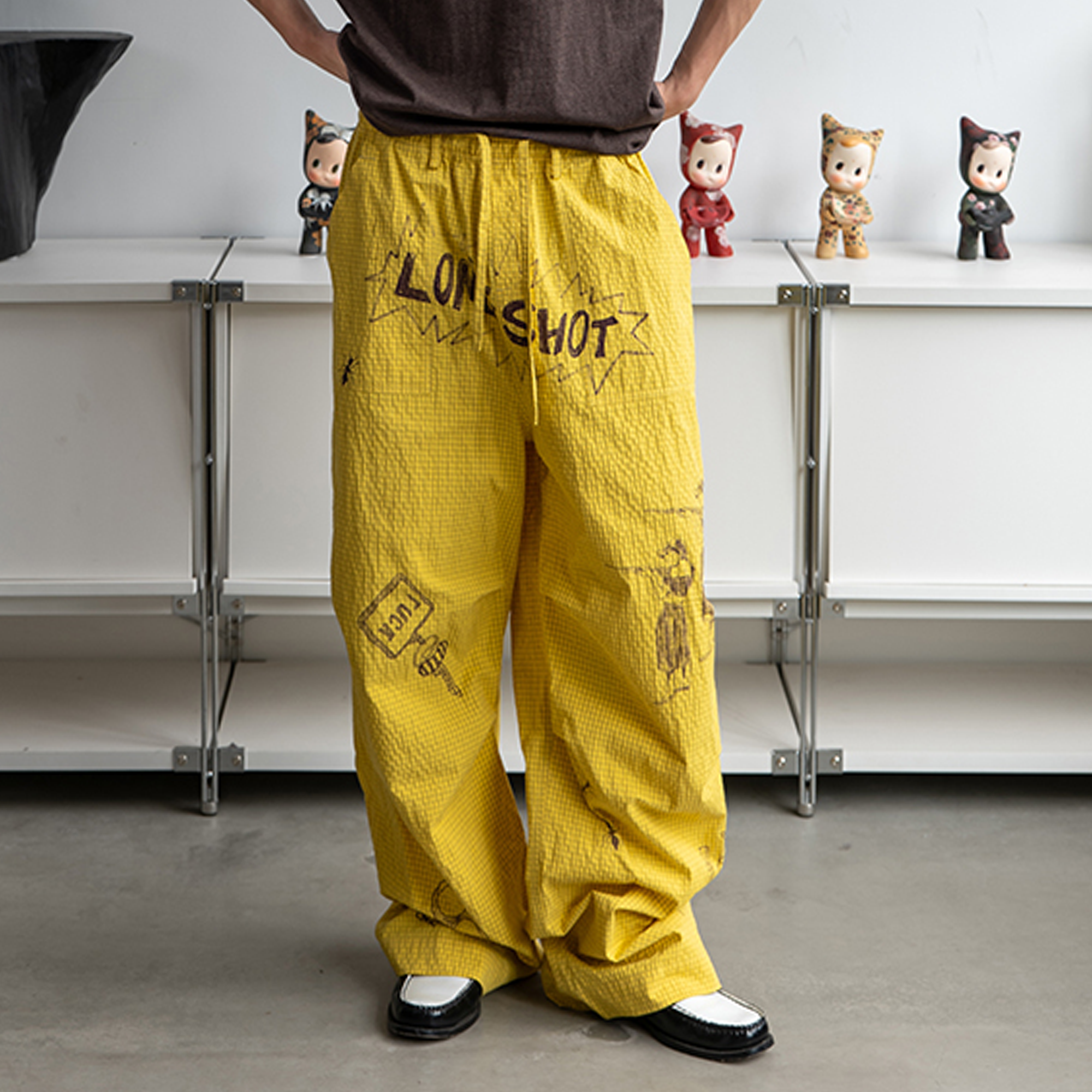 NIANJIUYIKOUER Graphic Grid Cargo Pants, premium urban and streetwear designers apparel on PROJECTISR.com, NIANJIUYIKOUER