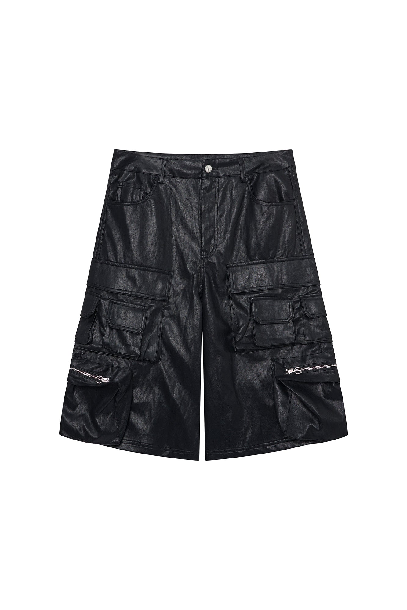 CLP Punk Faux Leather Multi-Pocket Cargo Shorts, premium urban and streetwear designers apparel on PROJECTISR.com, CLP