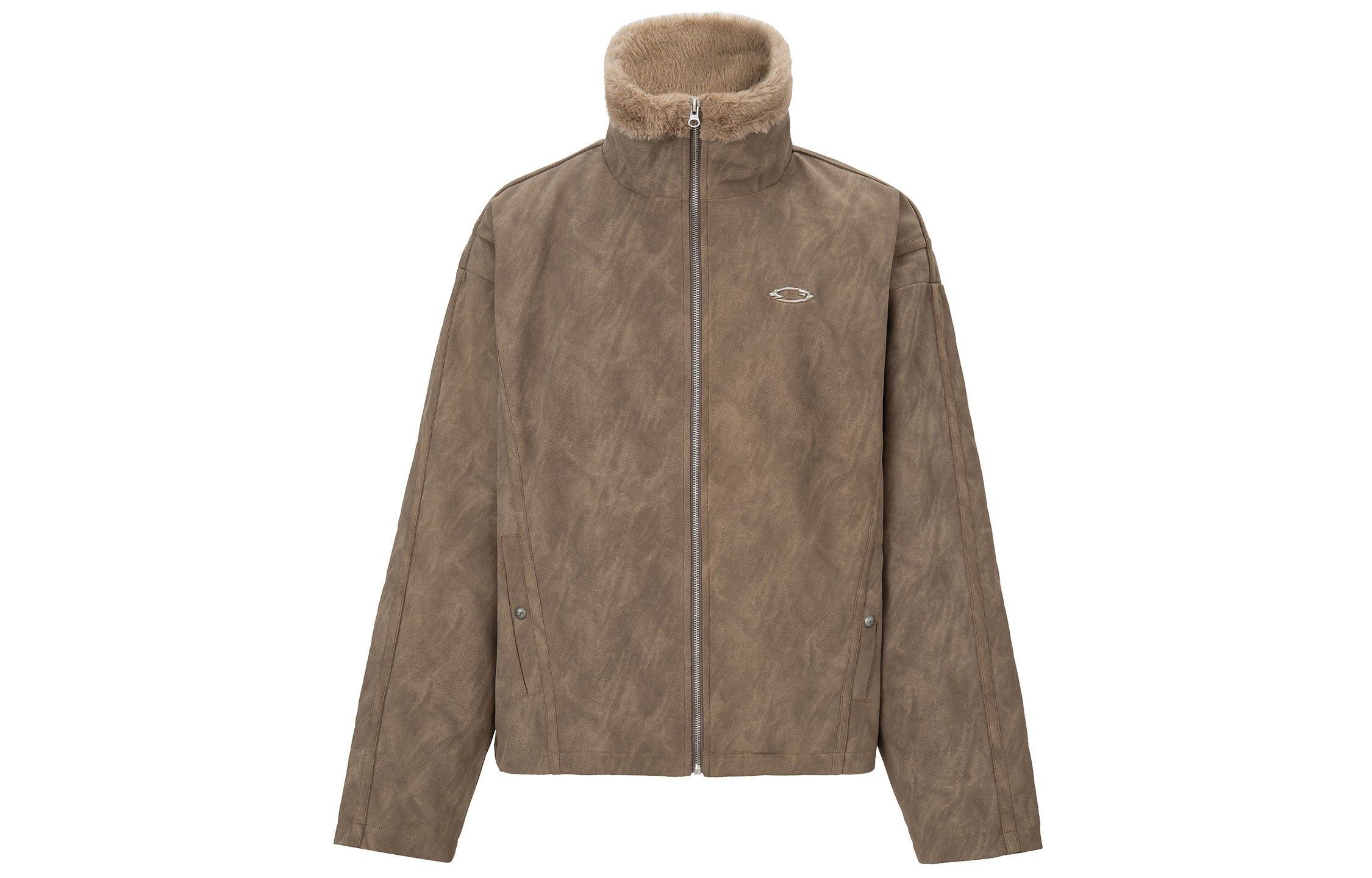 F2CE Aged Suede Faux Fur High-Collar Jacket