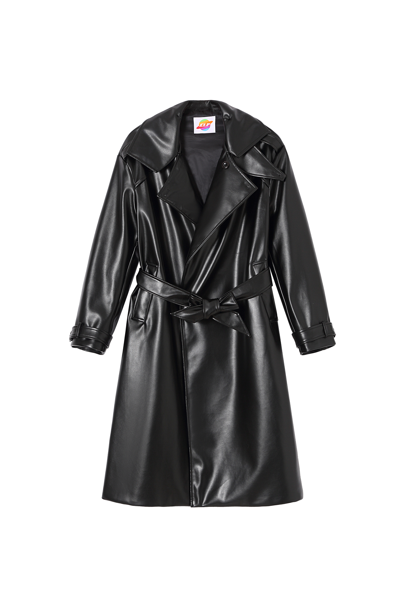 CLP Glossy Faux Leather Belted Trench Coat