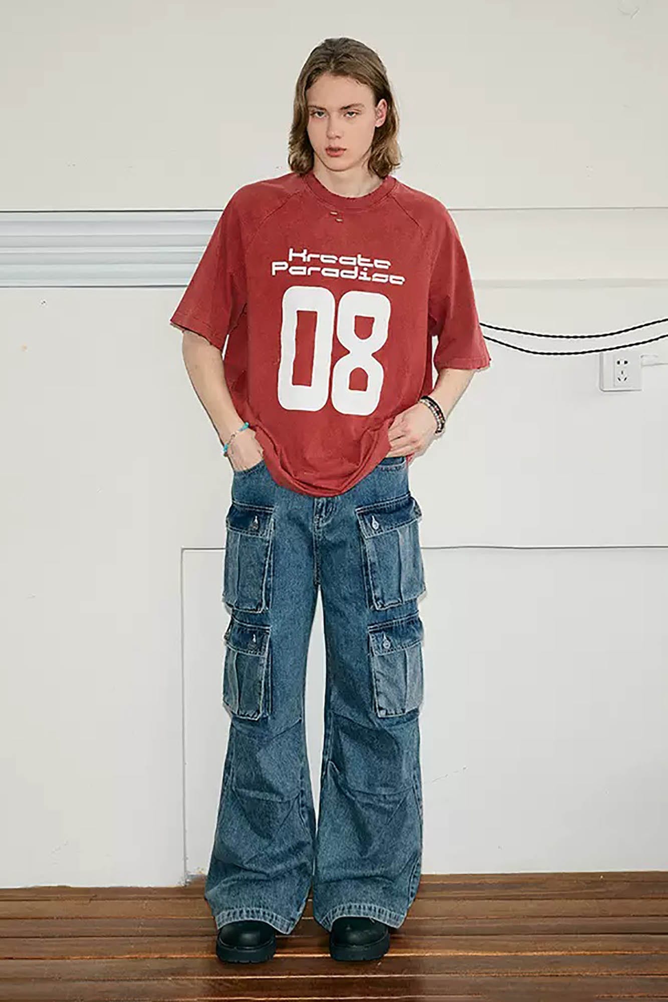 KREATE Multi-Pocket Pleated Denim Cargo Pants, premium urban and streetwear designers apparel on PROJECTISR.com, KREATE