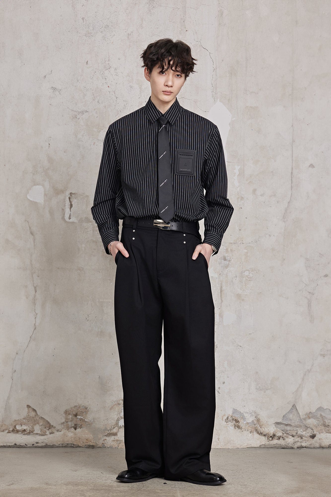 FACEONLAB Striped Patch-Pocket Poplin Shirt, premium urban and streetwear designers apparel on PROJECTISR.com, FACEONLAB
