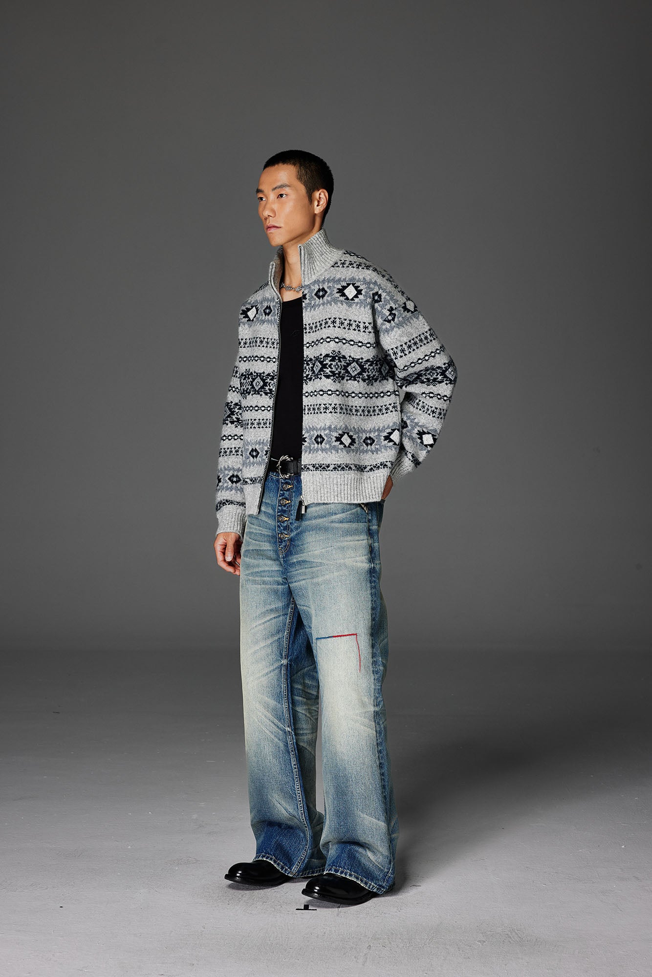 CATSSTAC Whisker Washed Button-Up Jeans