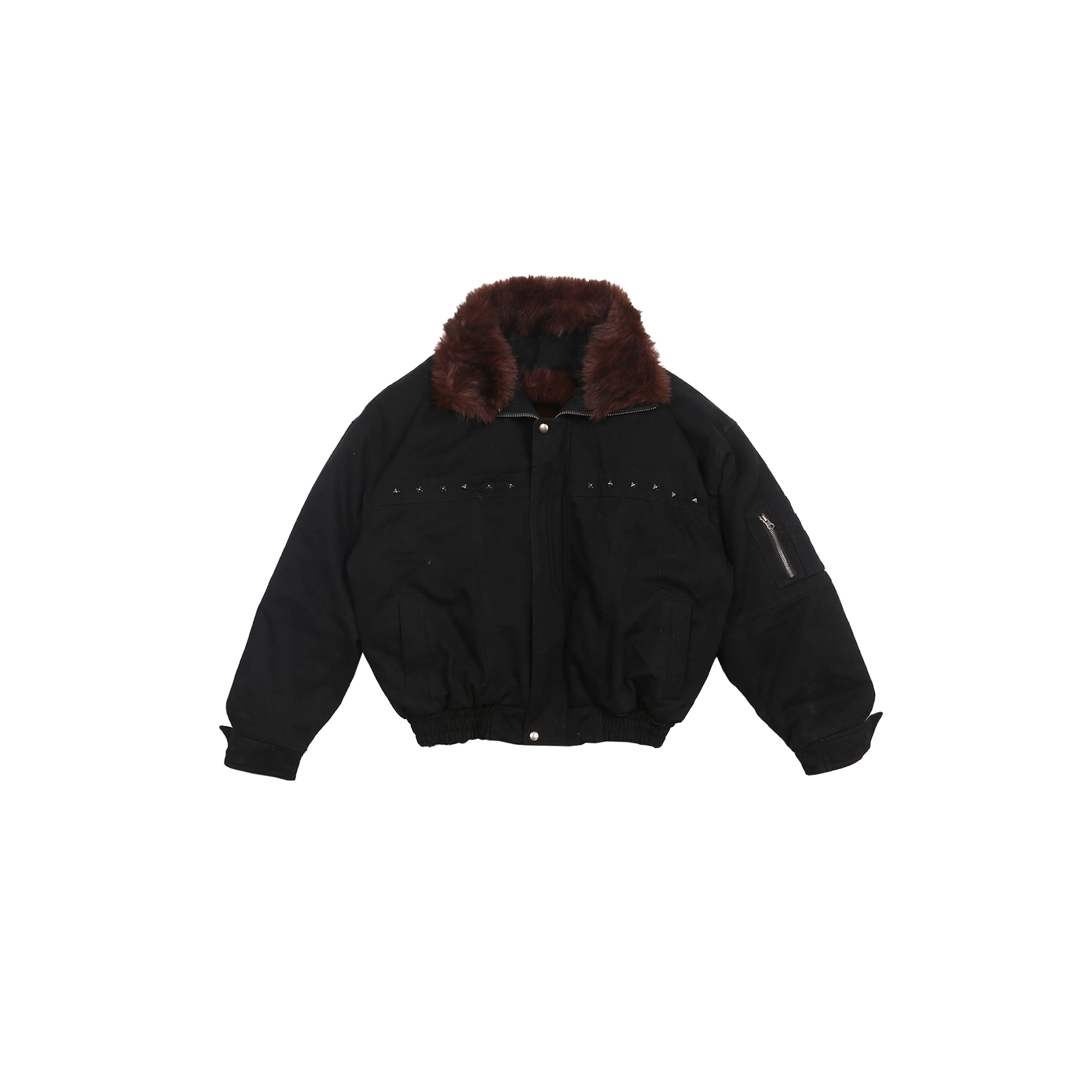 TRECLUB Studded Faux-Fur Collar Bomber Jacket