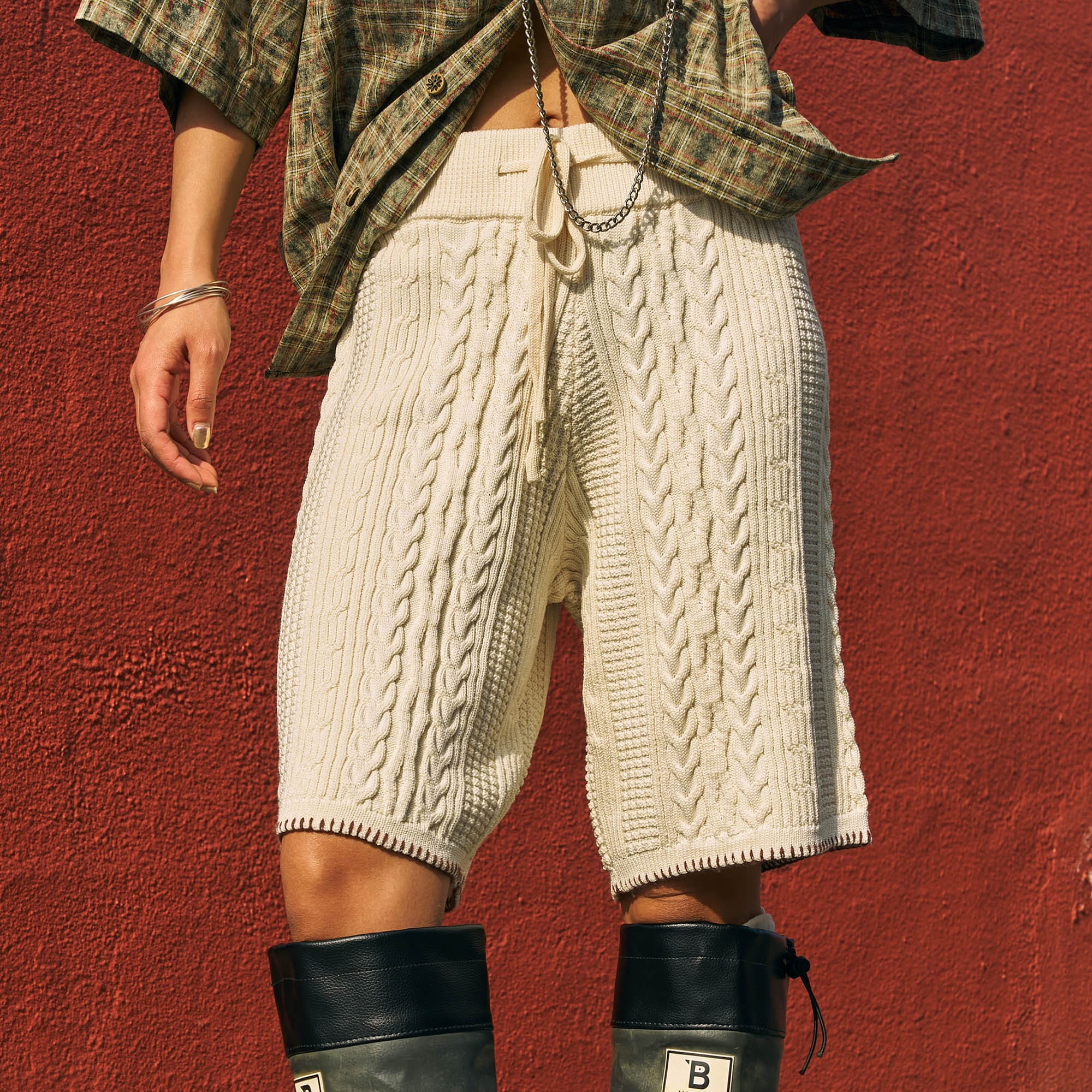 OSCILL Cable Knit Drawstring Shorts, premium urban and streetwear designers apparel on PROJECTISR.com, OSCILL