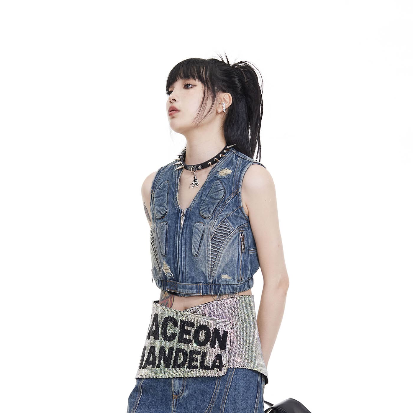 FACEONLAB Deconstructed Ripped Biker's Vest, premium urban and streetwear designers apparel on PROJECTISR.com, FACEONLAB