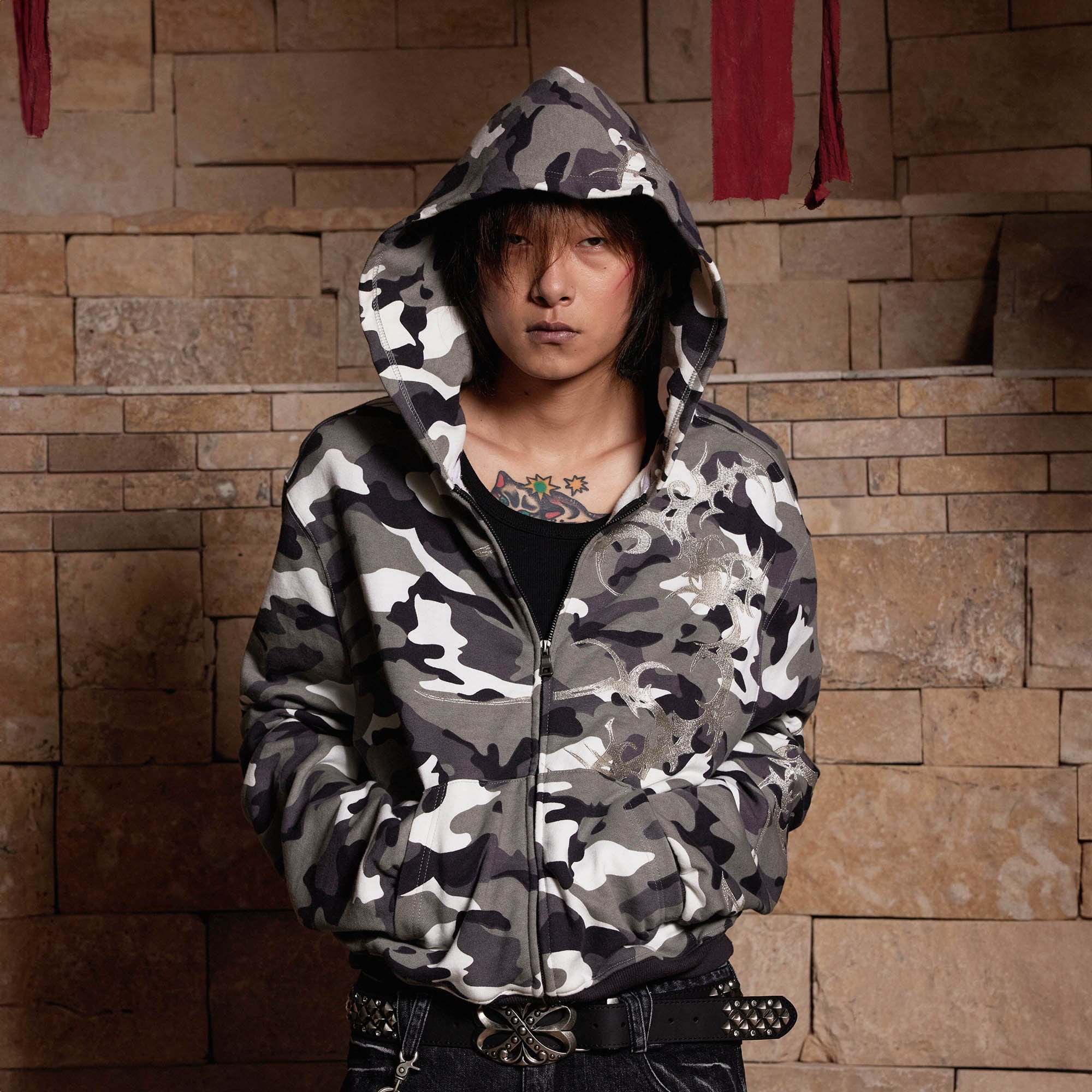 DND4DES Camo Zip-up Embroidery Hoodie, premium urban and streetwear designers apparel on PROJECTISR.com, DND4DES