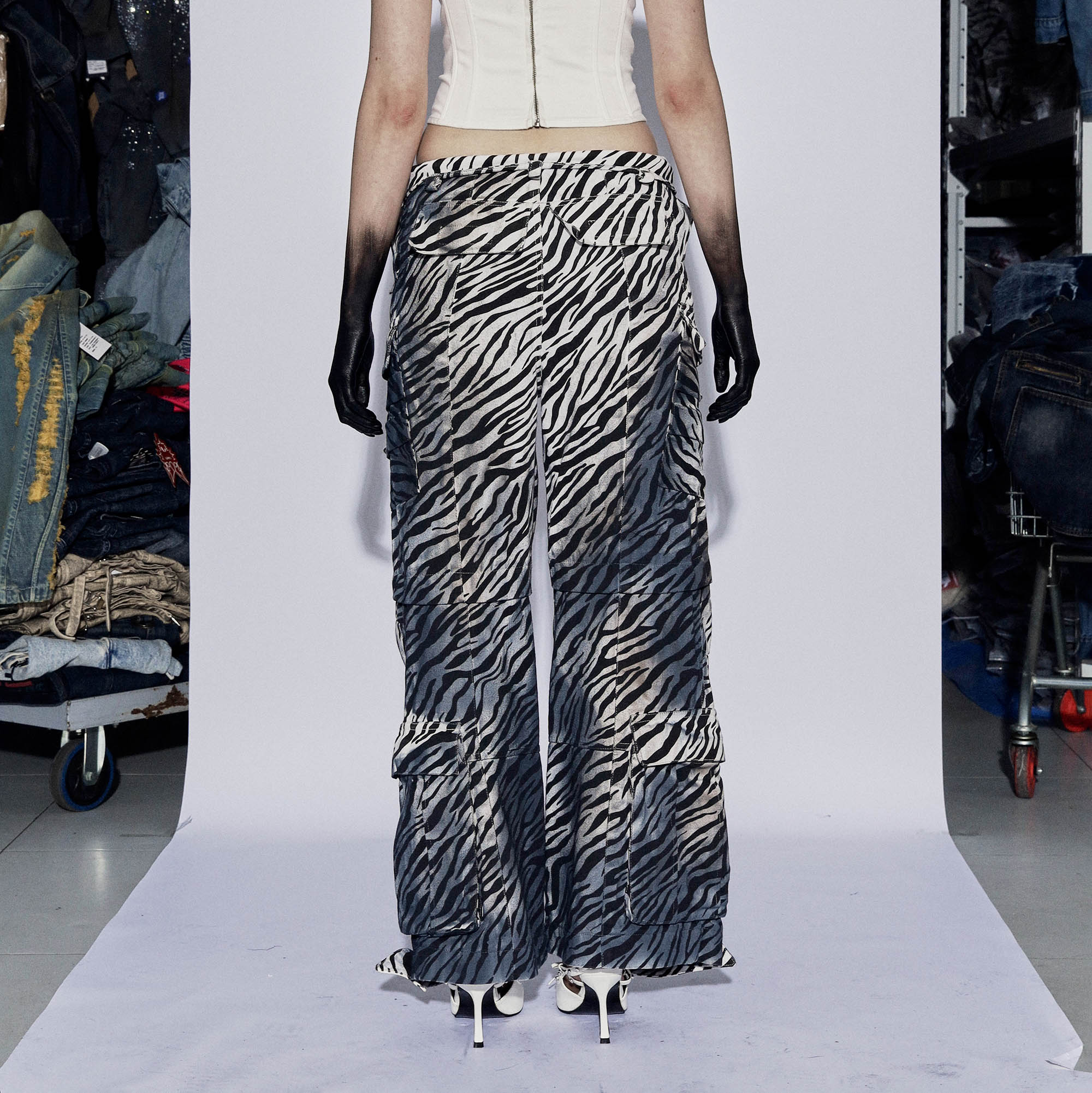 DND4DESxFaychui Zebra Drawstring Pleated Wide-Leg Pants, premium urban and streetwear designers apparel on PROJECTISR.com, DND4DES
