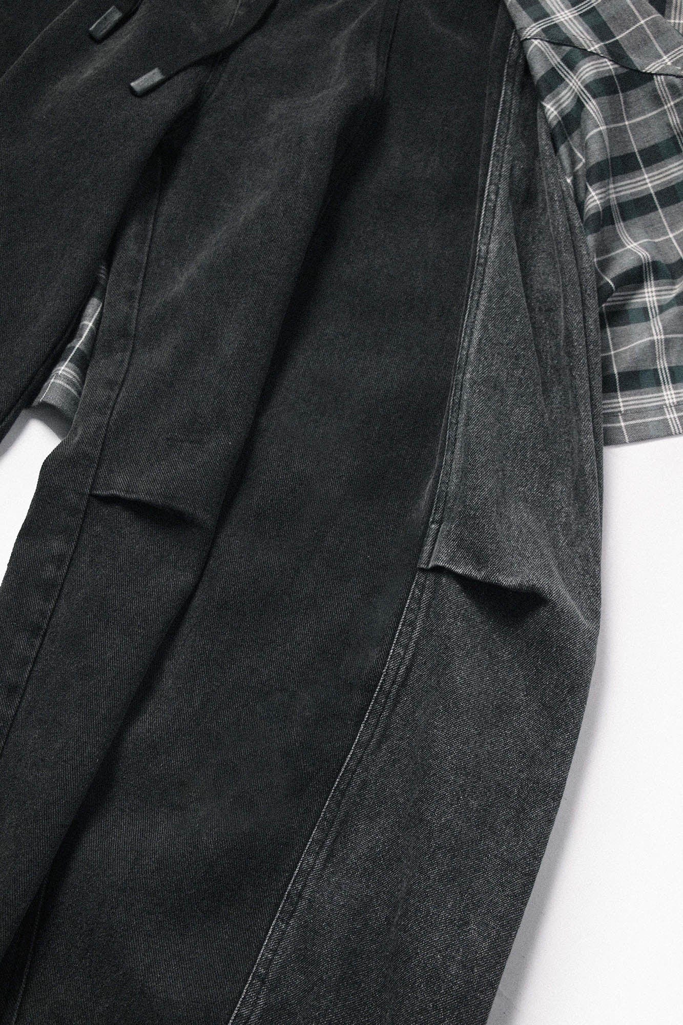 RELABEL Detachable Plaid Back Flap Spliced Jeans, premium urban and streetwear designers apparel on PROJECTISR.com, RELABEL