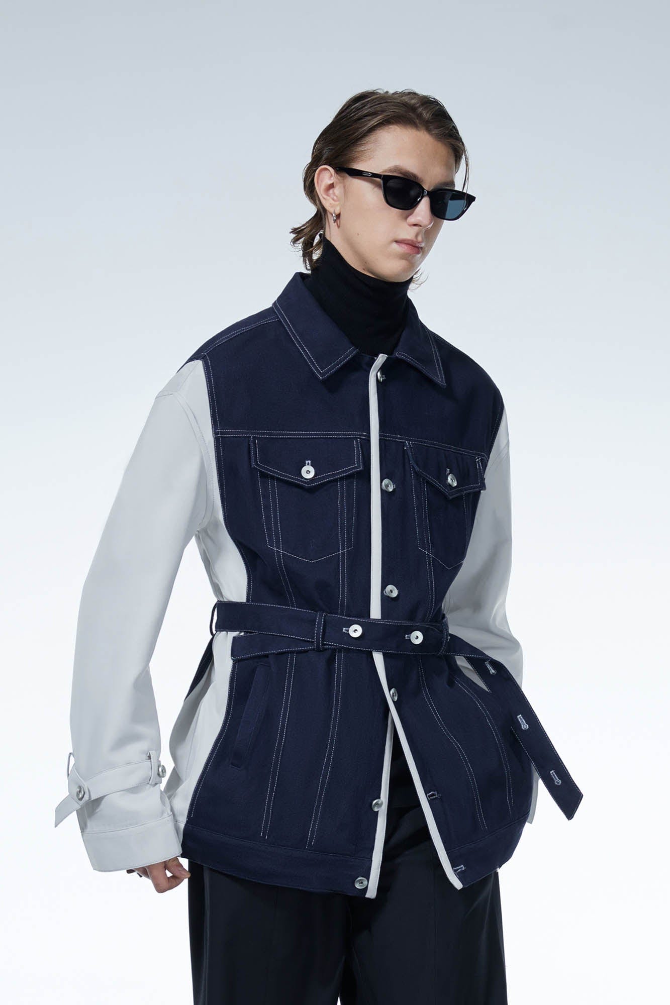 LOSTNFOUND Spliced Stitch Strappy Jacket, premium urban and streetwear designers apparel on PROJECTISR.com, LOSTNFOUND