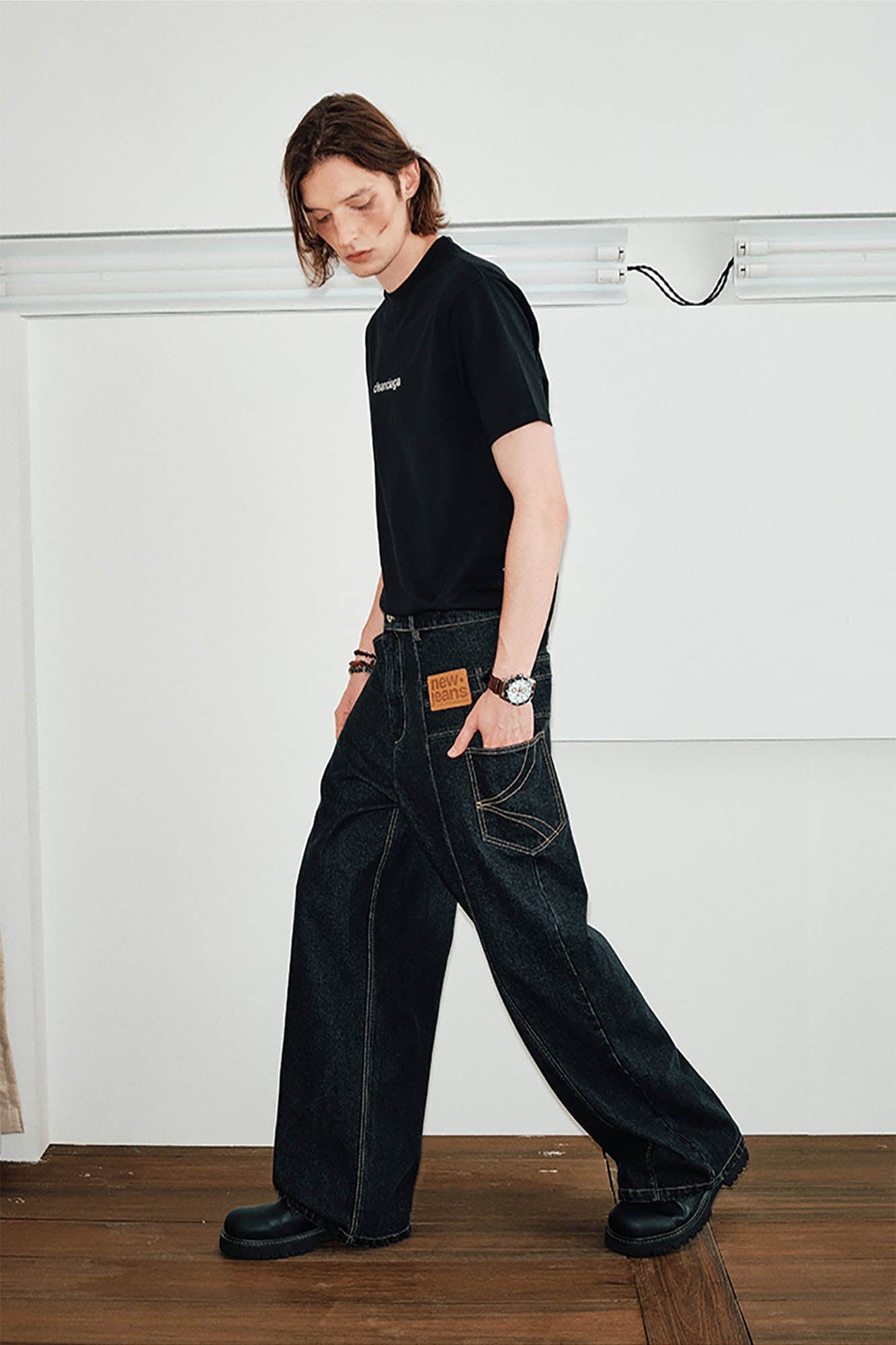 KREATE Misaligned Deconstructed Straight-Leg Jeans, premium urban and streetwear designers apparel on PROJECTISR.com, KREATE