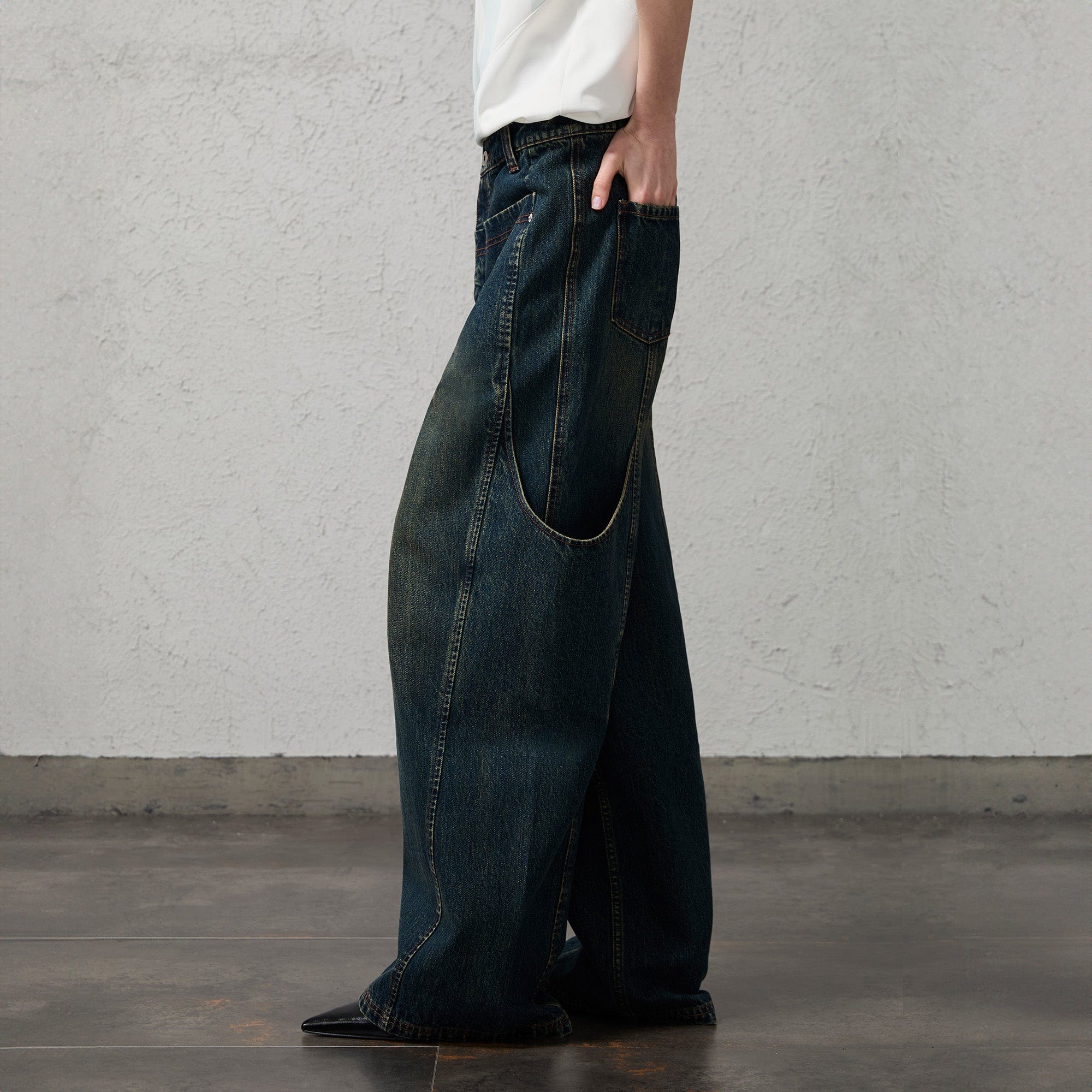 ORGANIC EMOTION Big-Pocket Paneled Wide-Leg Jeans