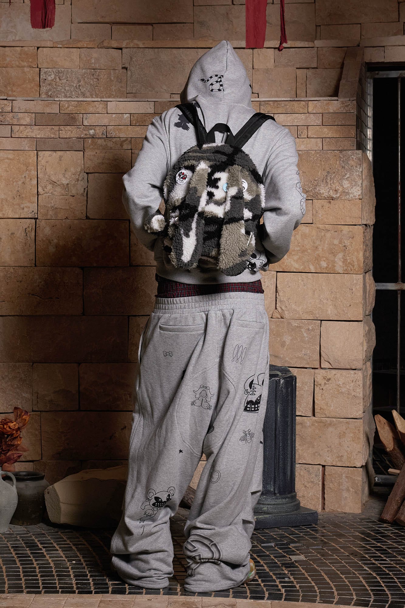 DND4DES Graffiti Crinkled Wide-Leg Sweatpants, premium urban and streetwear designers apparel on PROJECTISR.com, DND4DES