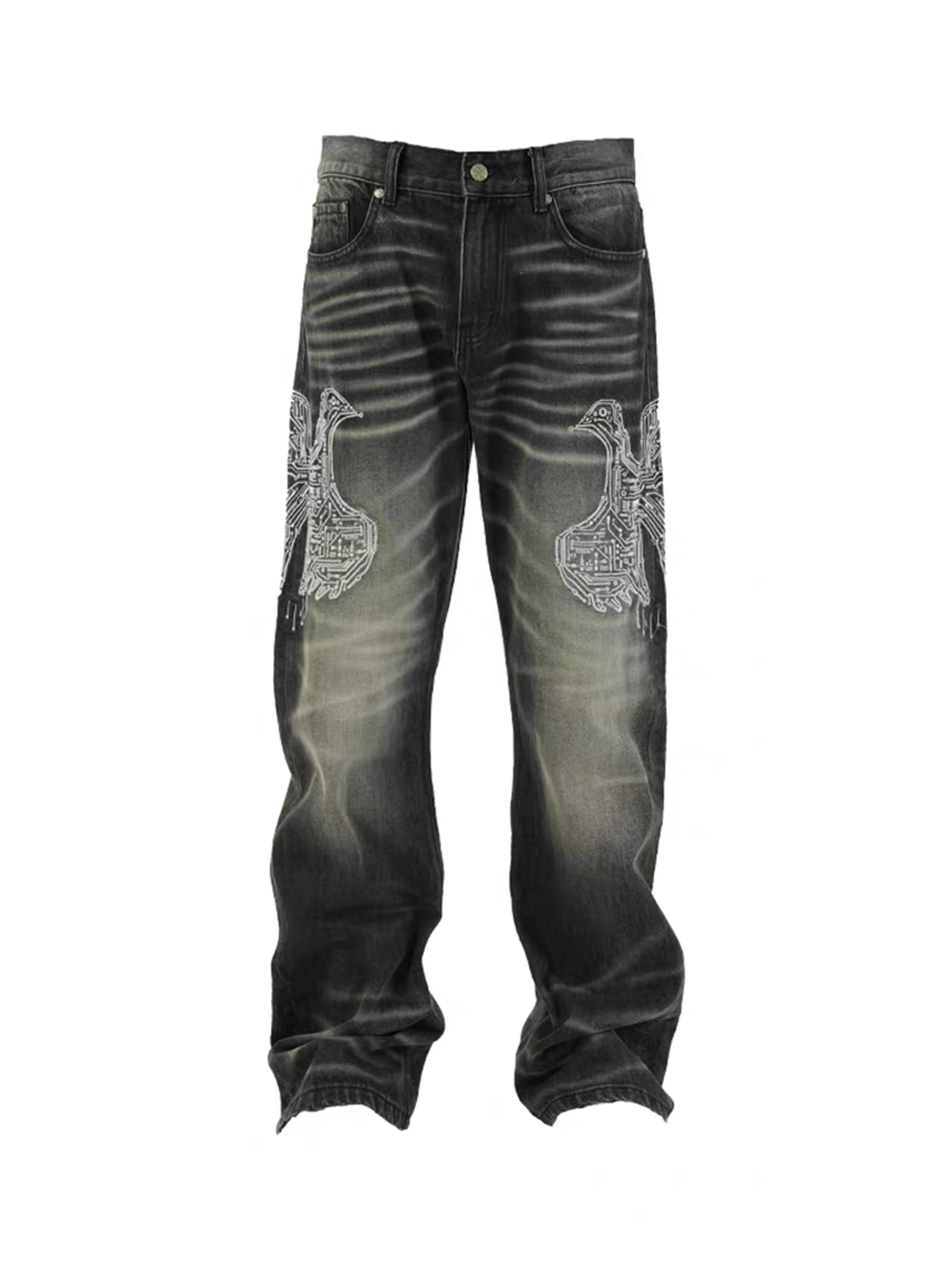 VINKID Faded Pigeon Embroidered Jeans