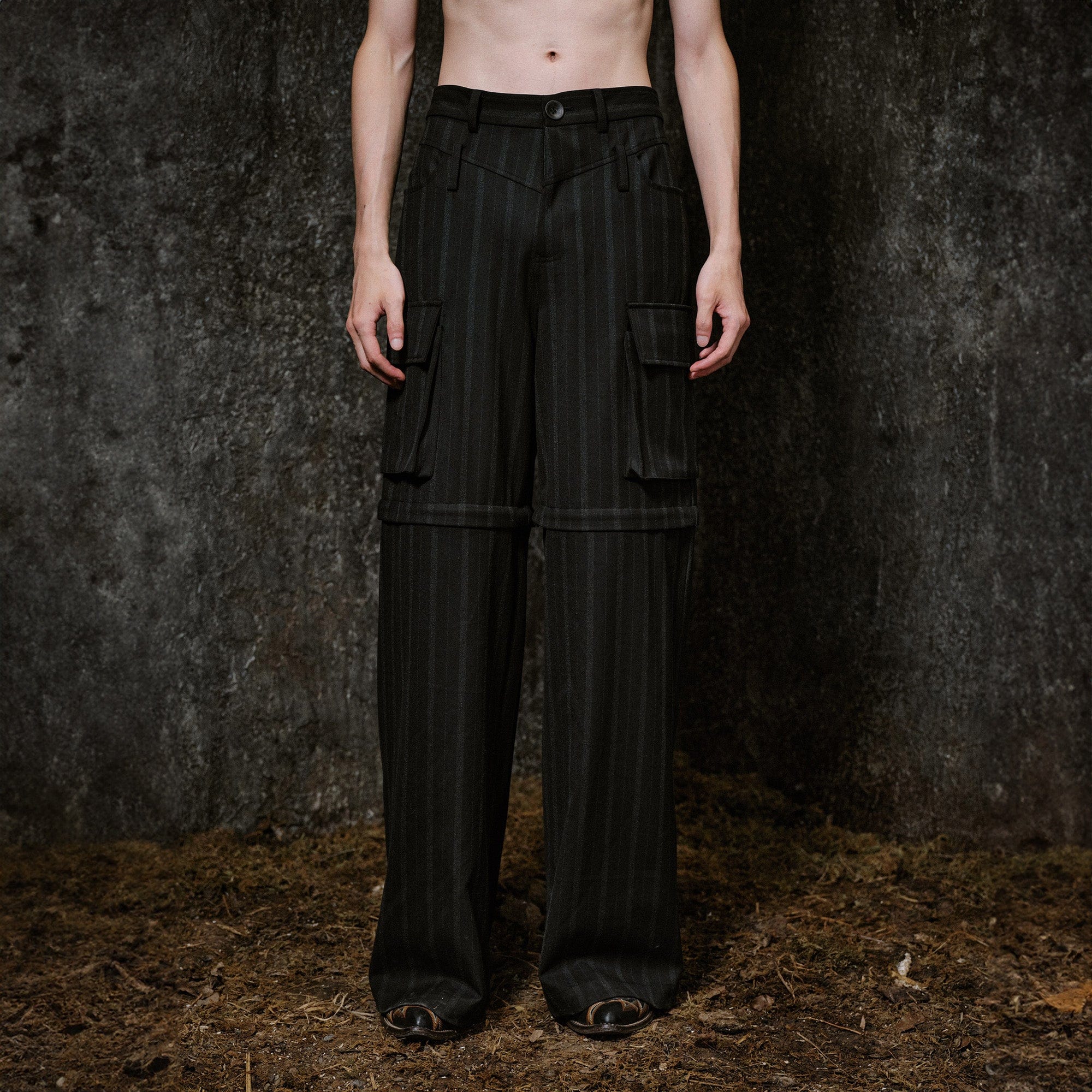 ILNya Nieternite Nifutur Multi-Pocket Stripe Detachable-Leg Pants, premium urban and streetwear designers apparel on PROJECTISR.com, ILNya Nieternite Nifutur