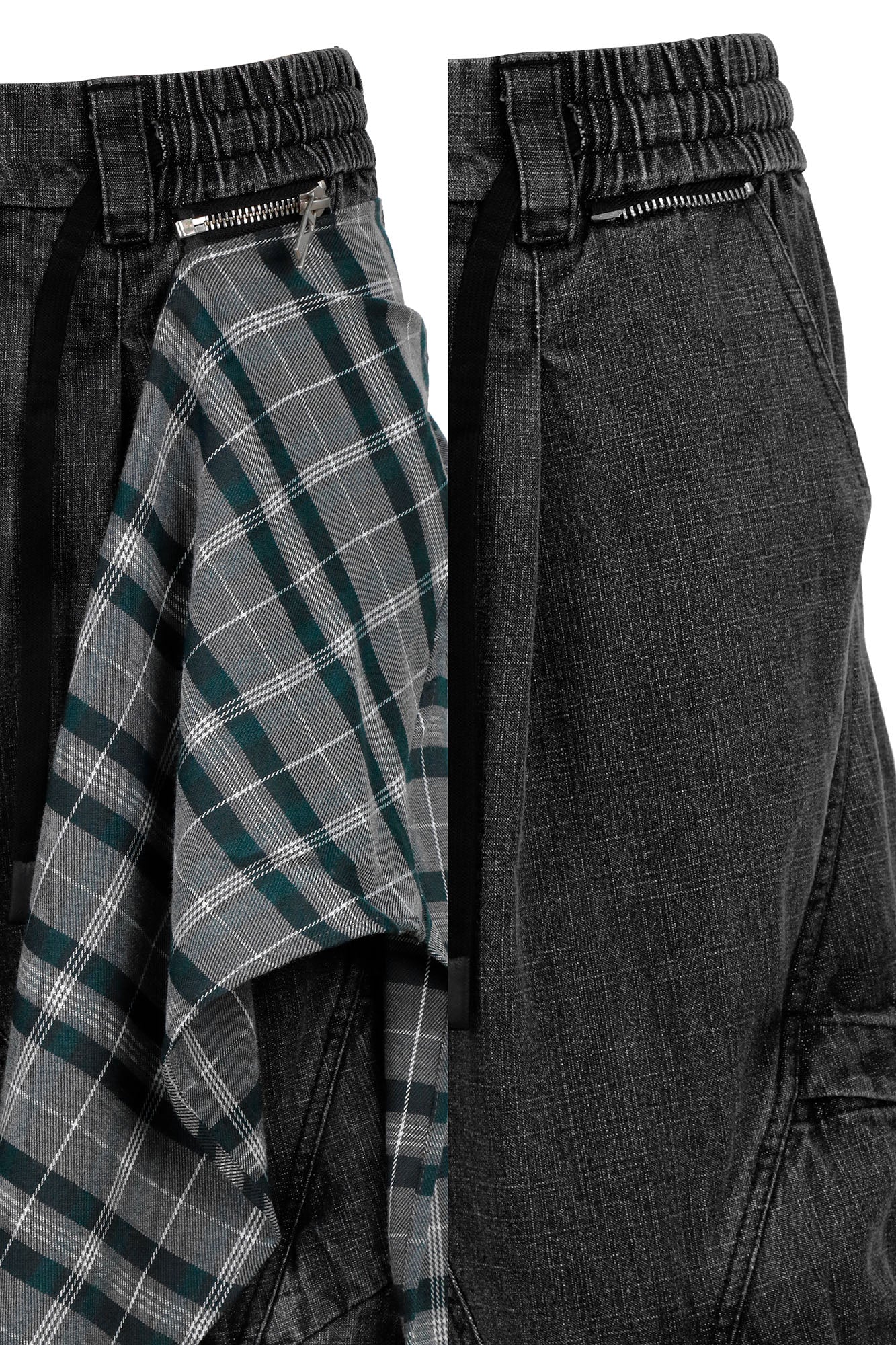 RELABEL Detachable Plaid Drape Oversized Denim Shorts, premium urban and streetwear designers apparel on PROJECTISR.com, RELABEL