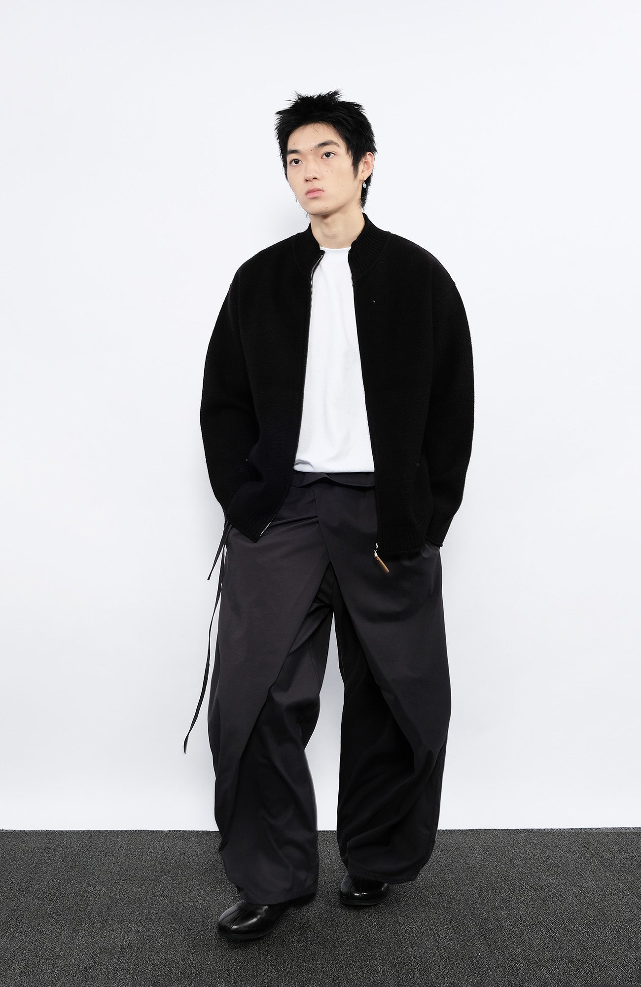 7440 37 1 Asymmetrical Overlay Drawcord Ruffled Waist Trousers, premium urban and streetwear designers apparel on PROJECTISR.com, 7440 37 1