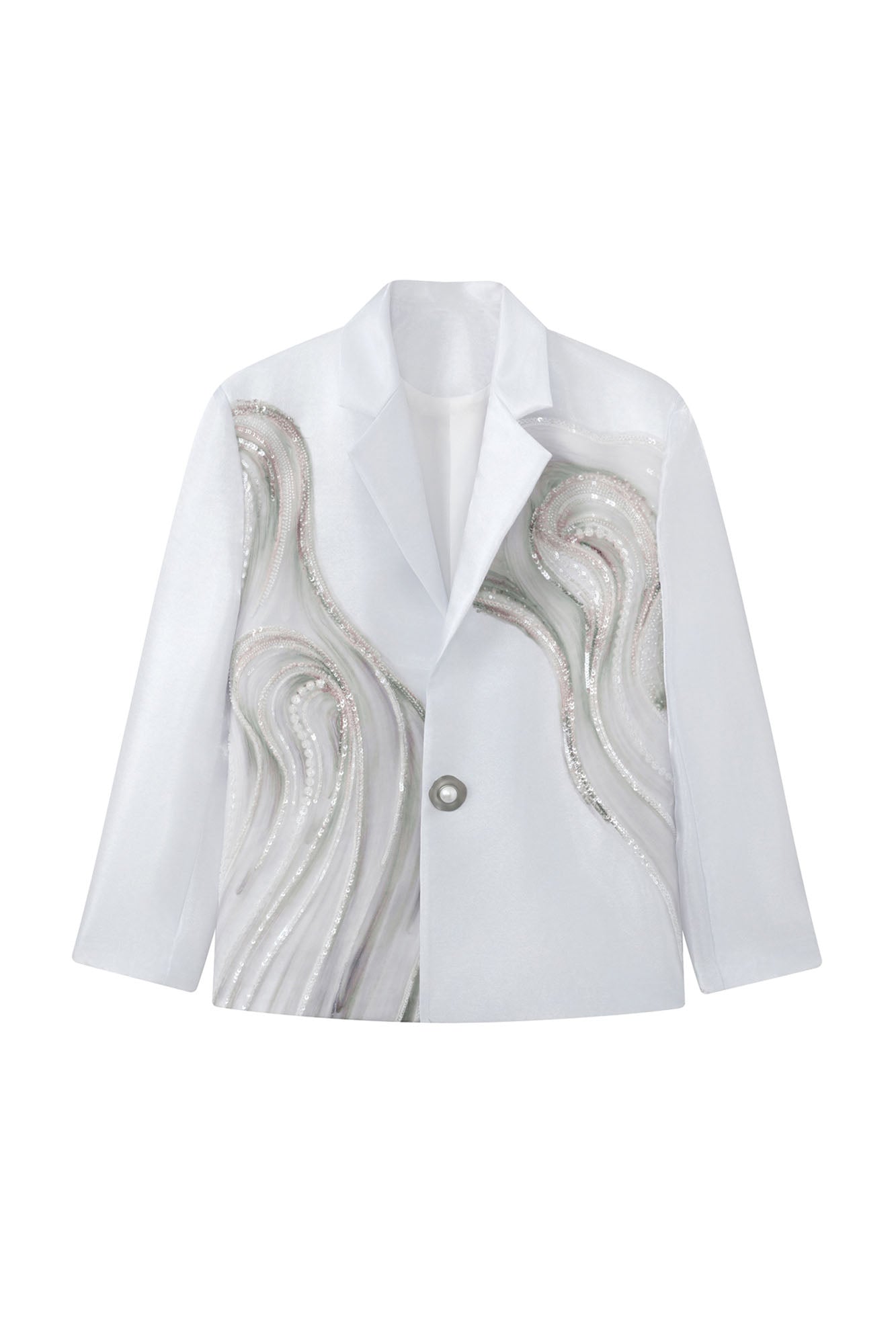 JIECHI Fluid Sequin Embroidery Satin Blazer