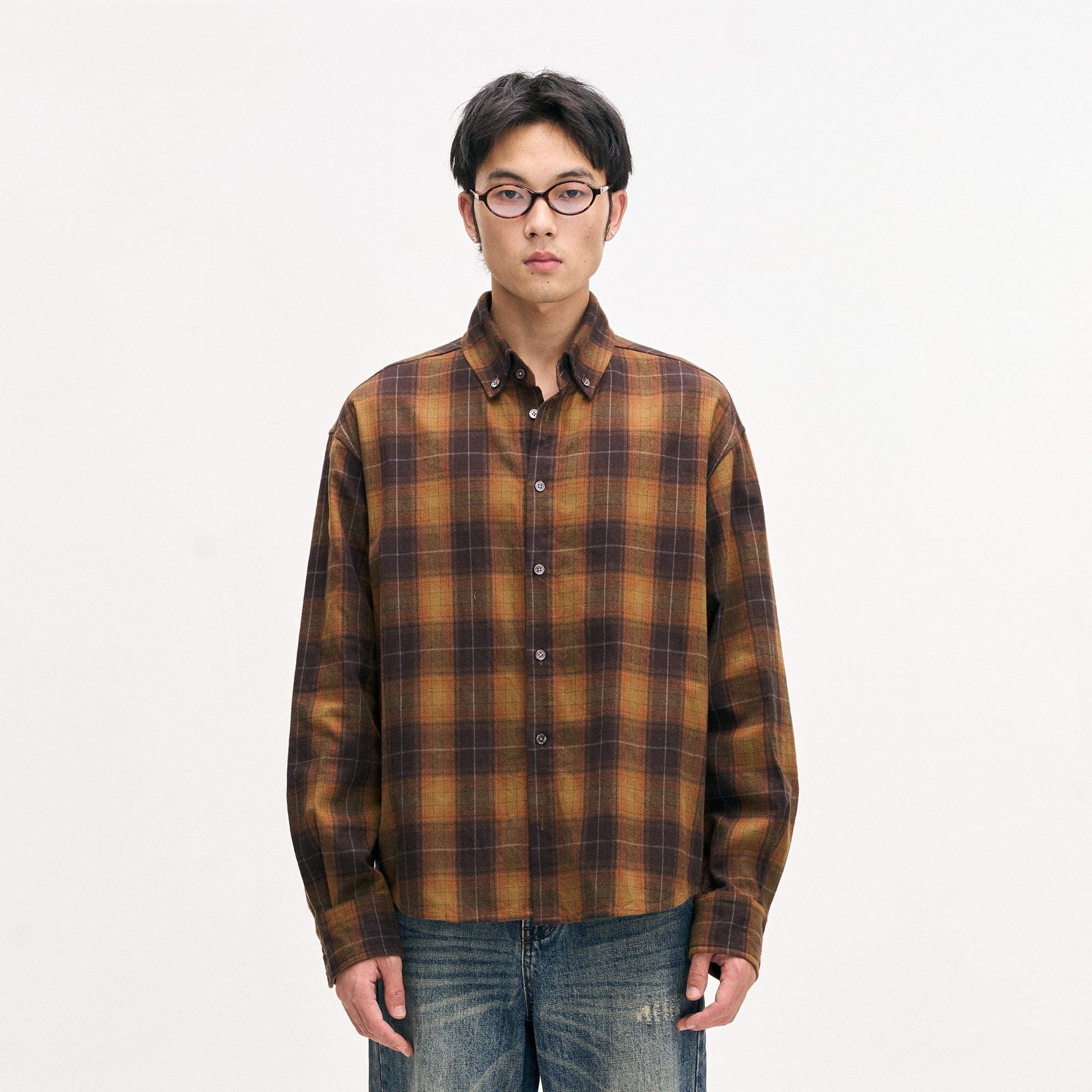 LEONSENSE Classic Plaid Shirt Showa Brown, premium urban and streetwear designers apparel on PROJECTISR.com, LEONSENSE