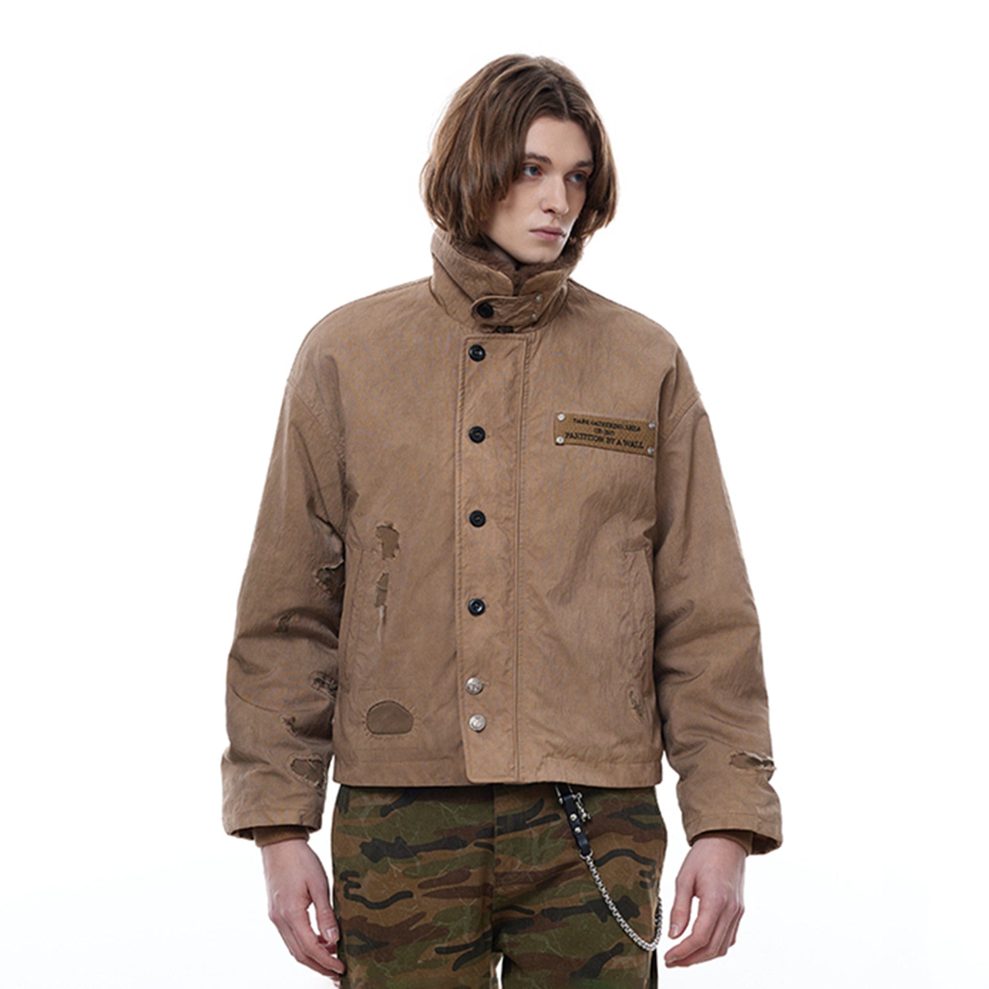 FACEONLAB Distressed Reversible Fuzzy N1 Military Jacket Khaki, premium urban and streetwear designers apparel on PROJECTISR.com, FACEONLAB