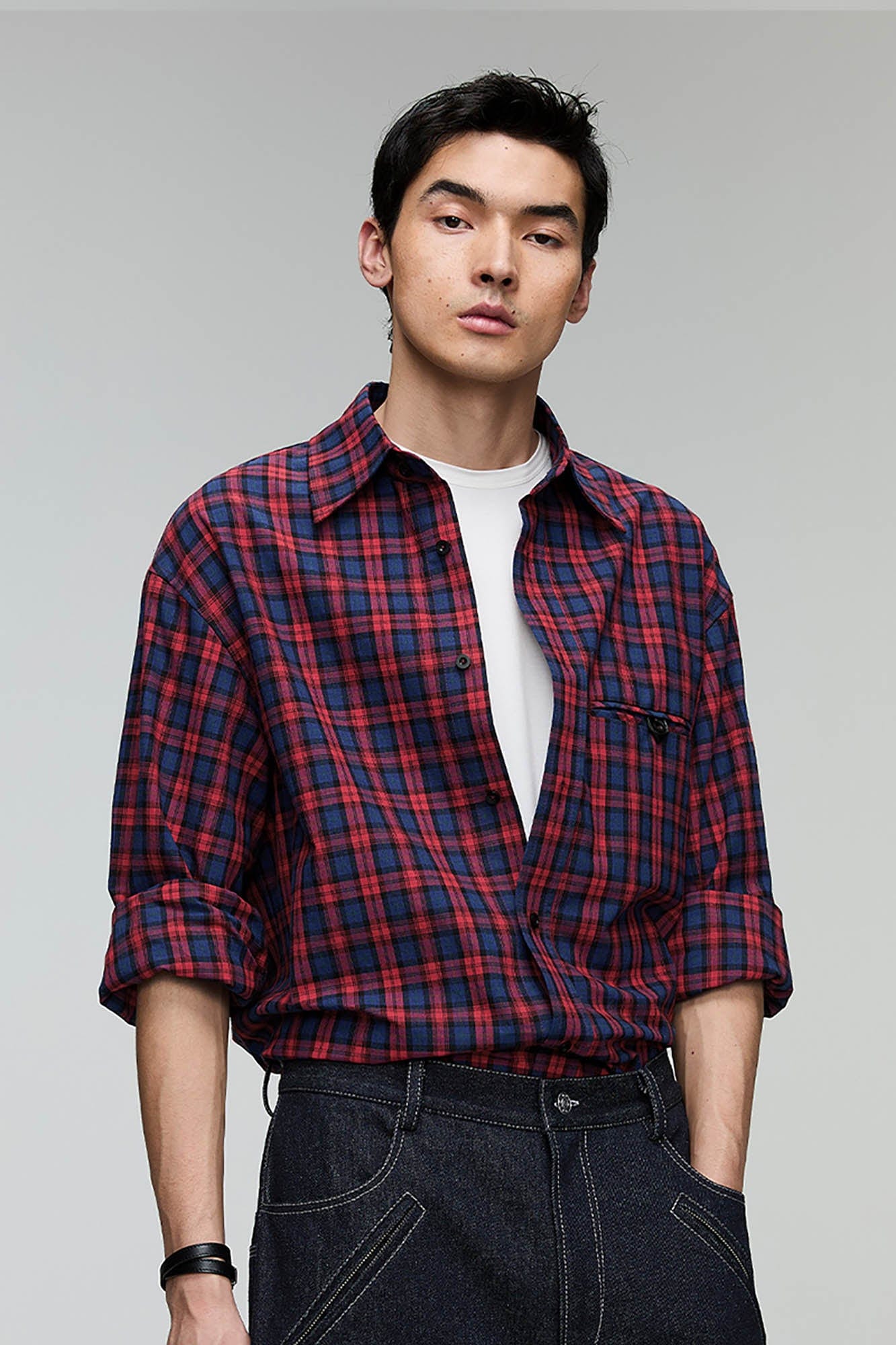 OPICLOTH Plaid Oversized Button-Up Shirt, premium urban and streetwear designers apparel on PROJECTISR.com, OPICLOTH