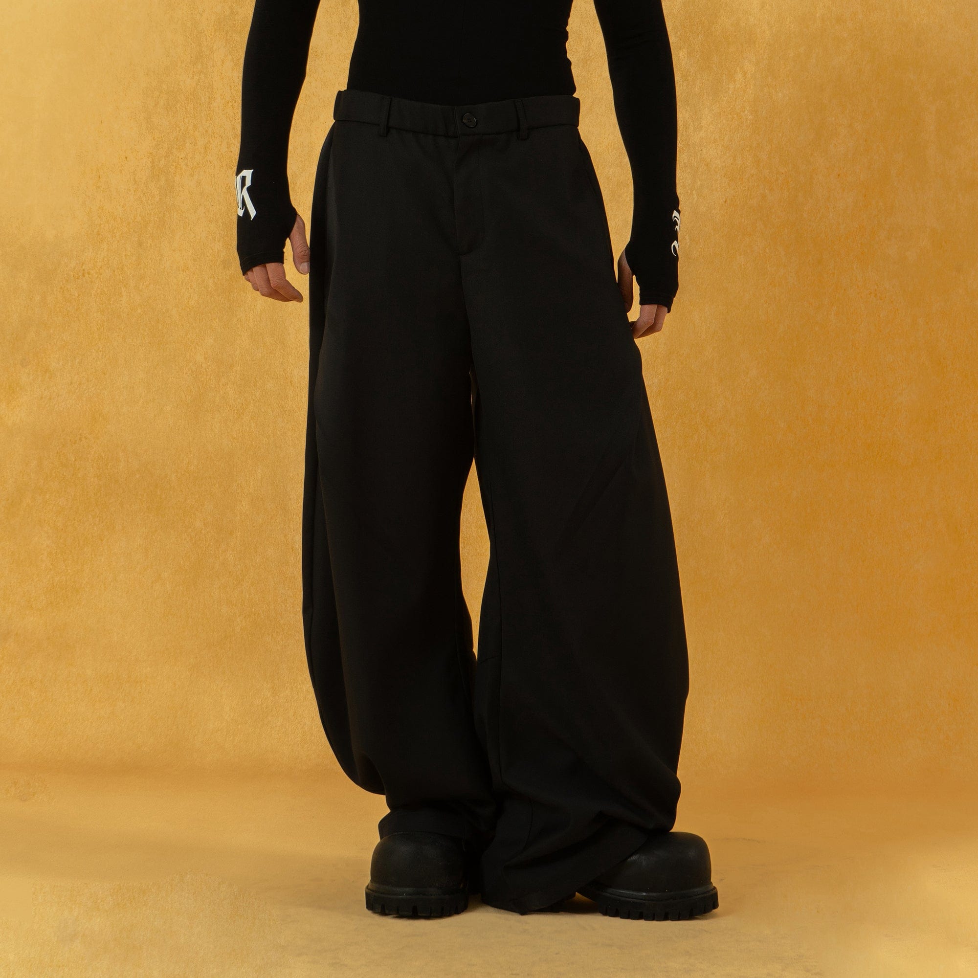 CLP Curved Crinkled Floor-Length Trousers, premium urban and streetwear designers apparel on PROJECTISR.com, CLP