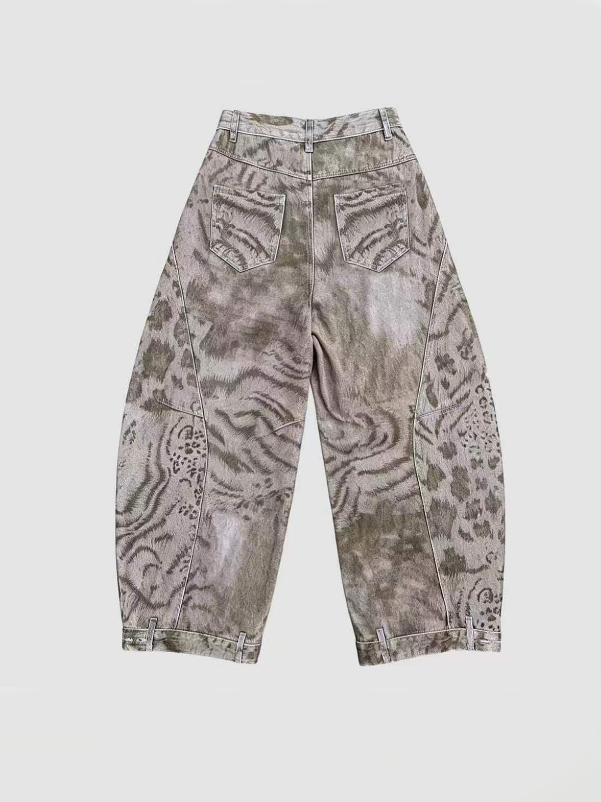 HAHAHA Animal Totem Graphic Crossover-Waist Curved Wide-Leg Pants