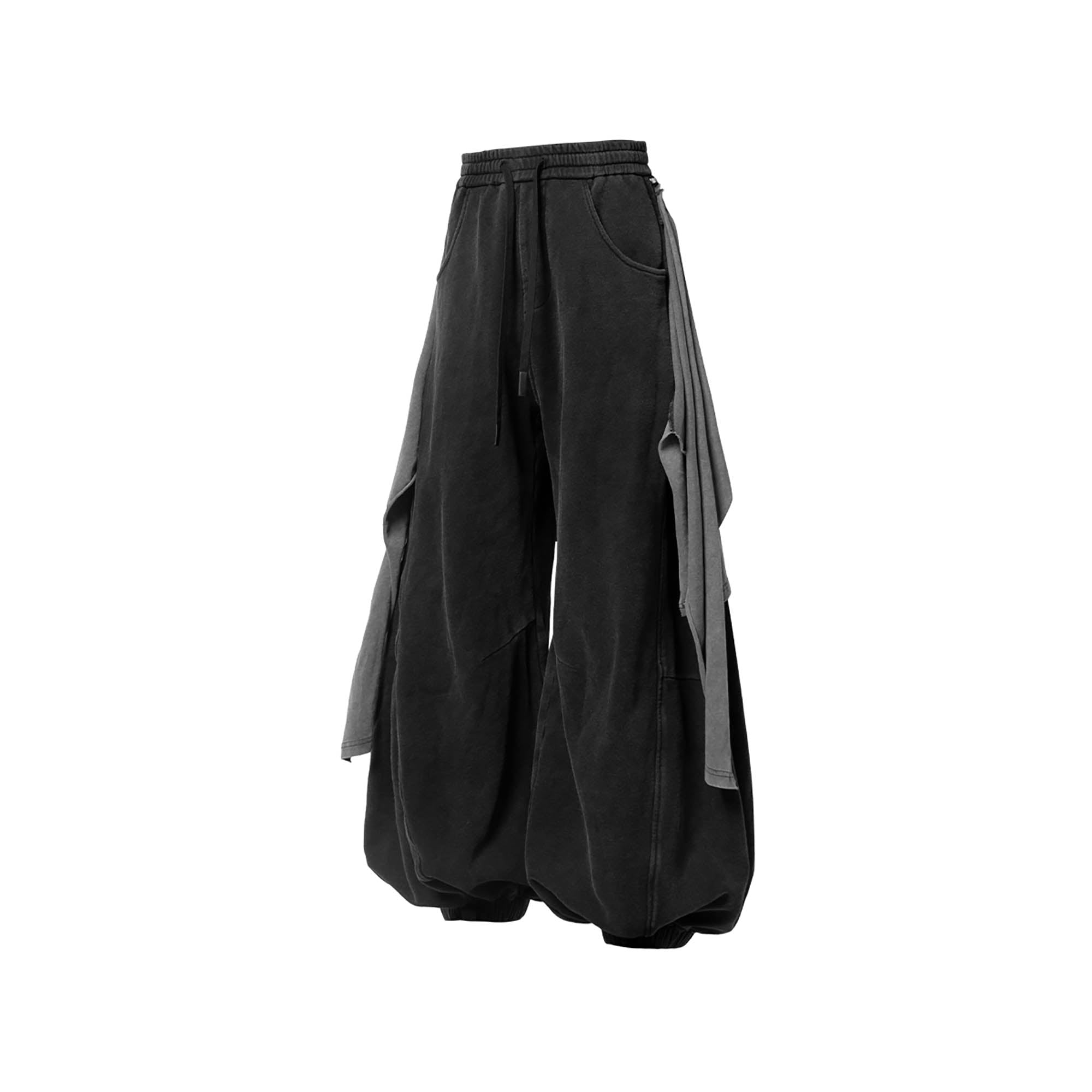 RELABEL Detachable Back Flap Draped Balloon Pants Gray, premium urban and streetwear designers apparel on PROJECTISR.com, RELABEL