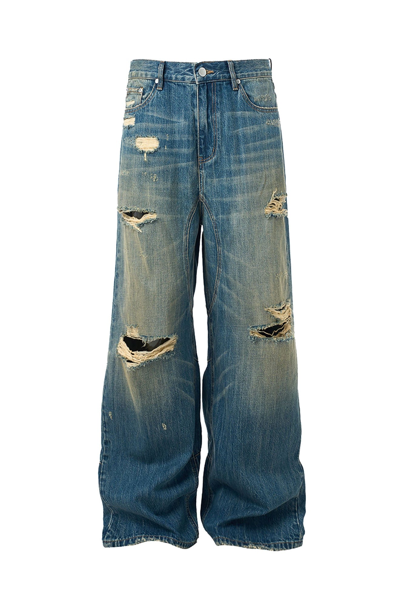 STEEPC Washed Rippled Straight-Leg Jeans, premium urban and streetwear designers apparel on PROJECTISR.com, STEEPC