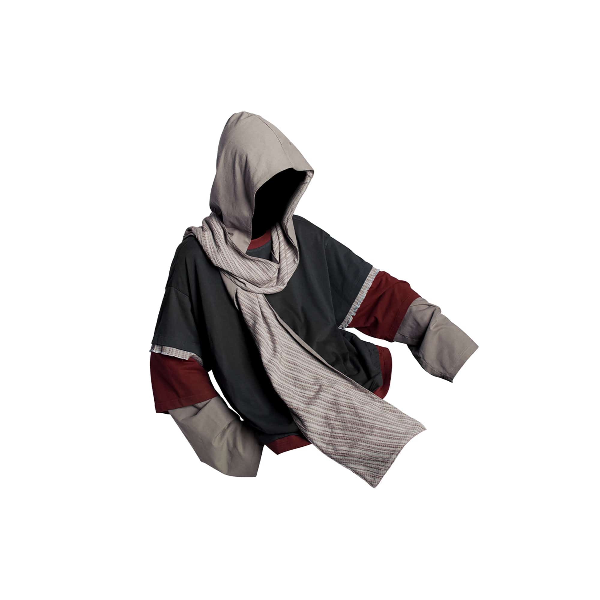 RELABEL Triple-Layer Detachable Striped Hood Long-Sleeve Tee Red, premium urban and streetwear designers apparel on PROJECTISR.com, RELABEL
