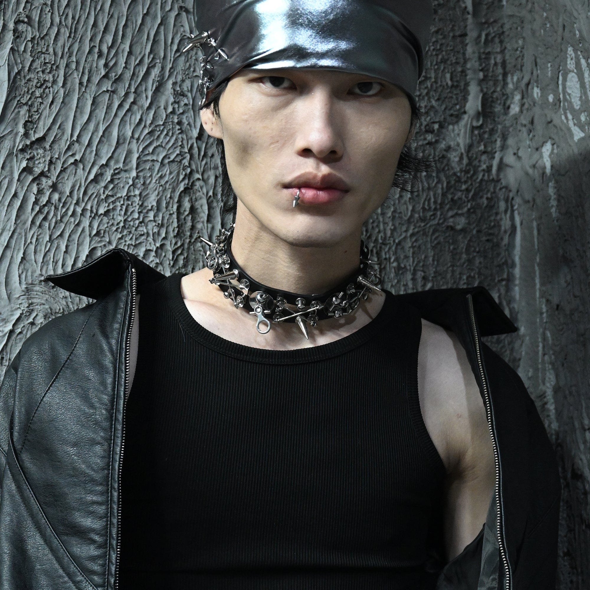 ILLUSORY Modern Hunter Rivet PU Choker, premium urban and streetwear designers apparel on PROJECTISR.com, ILLUSORY