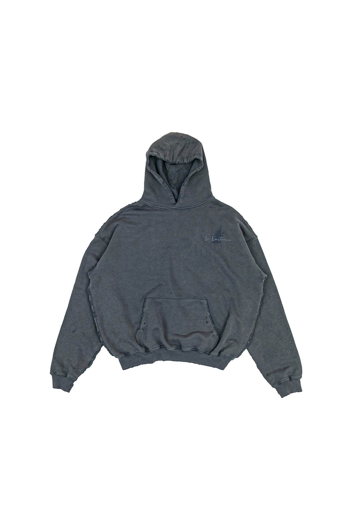IN EXISTENCE Washed Frayed Graphic Hoodie, premium urban and streetwear designers apparel on PROJECTISR.com, IN EXISTENCE