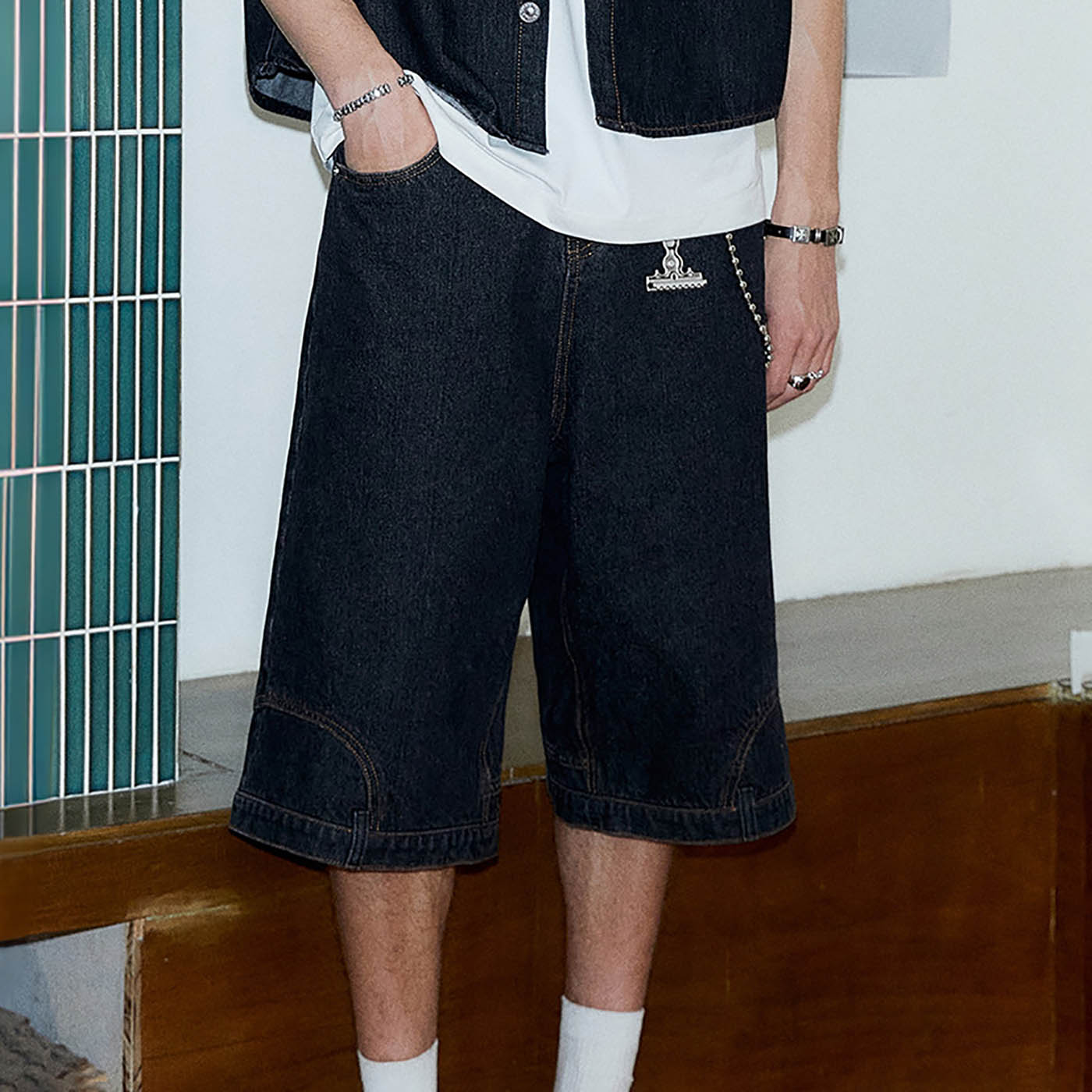KREATE Inverted Denim Shorts, premium urban and streetwear designers apparel on PROJECTISR.com, KREATE