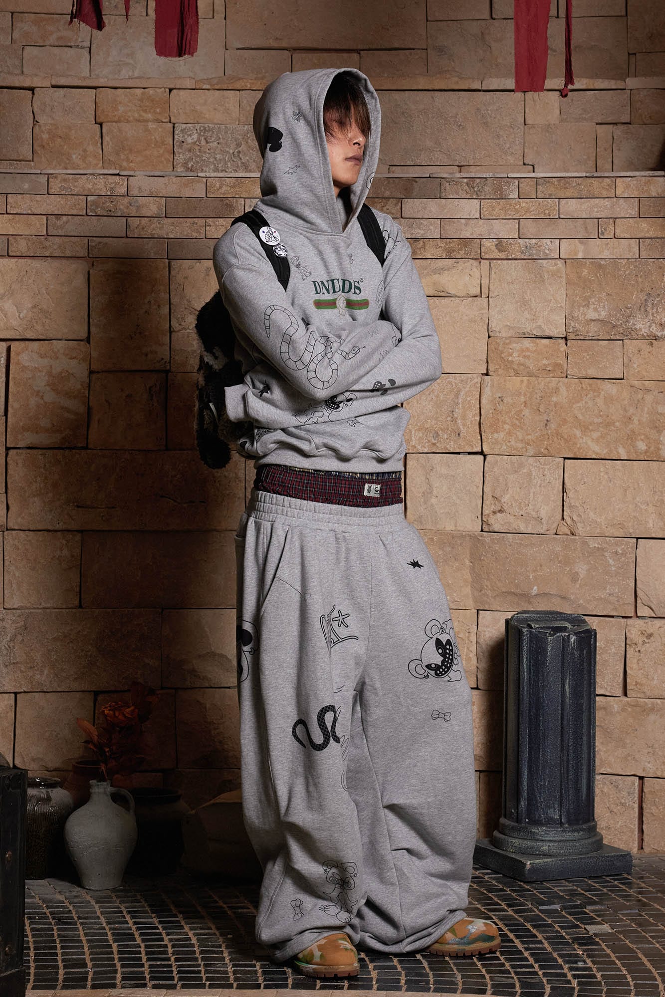 DND4DES Graffiti Crinkled Wide-Leg Sweatpants, premium urban and streetwear designers apparel on PROJECTISR.com, DND4DES