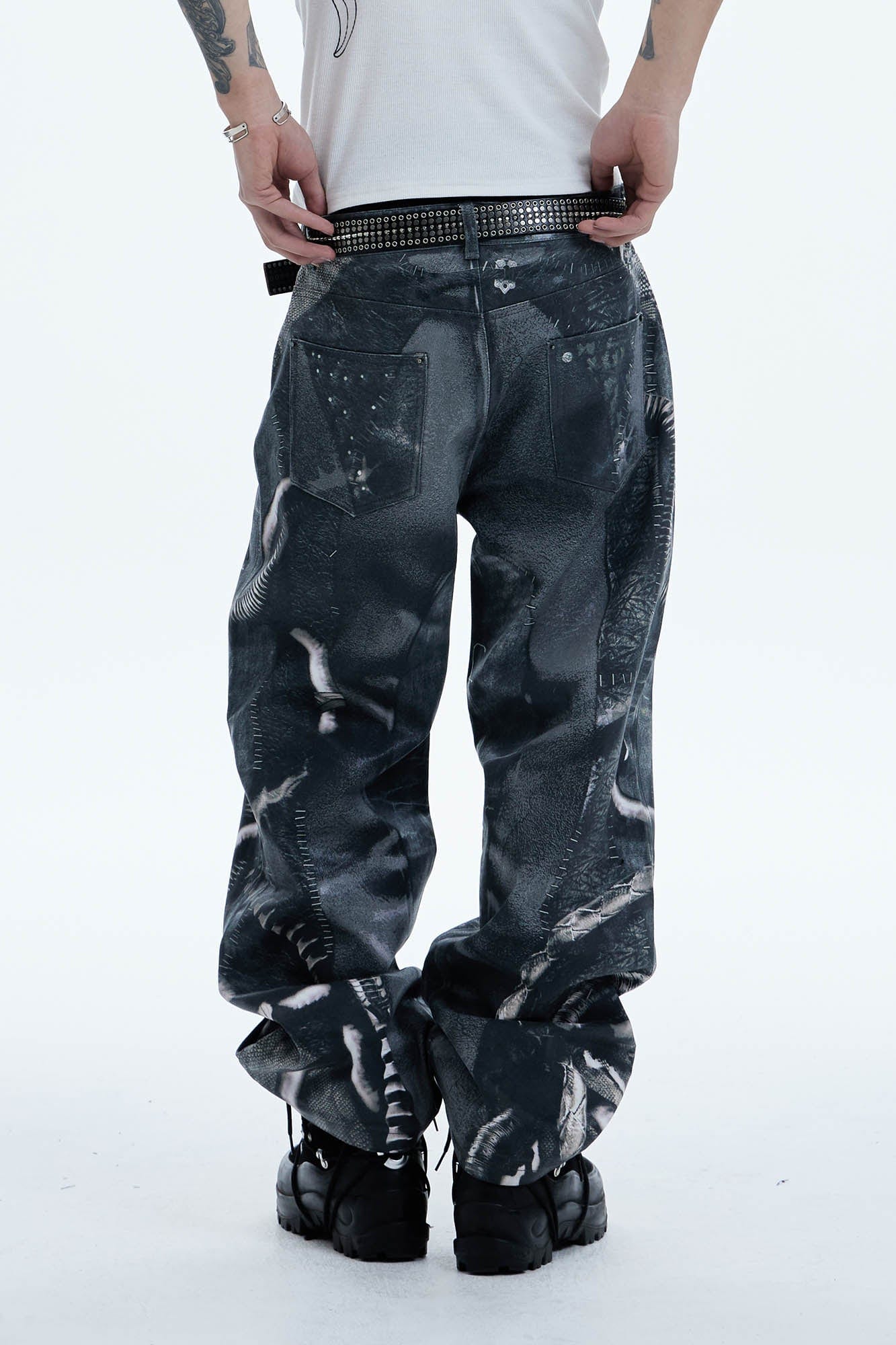DND4DES Industrial Pipe Lace-Up Graphic Baggy Jeans, premium urban and streetwear designers apparel on PROJECTISR.com, DND4DES