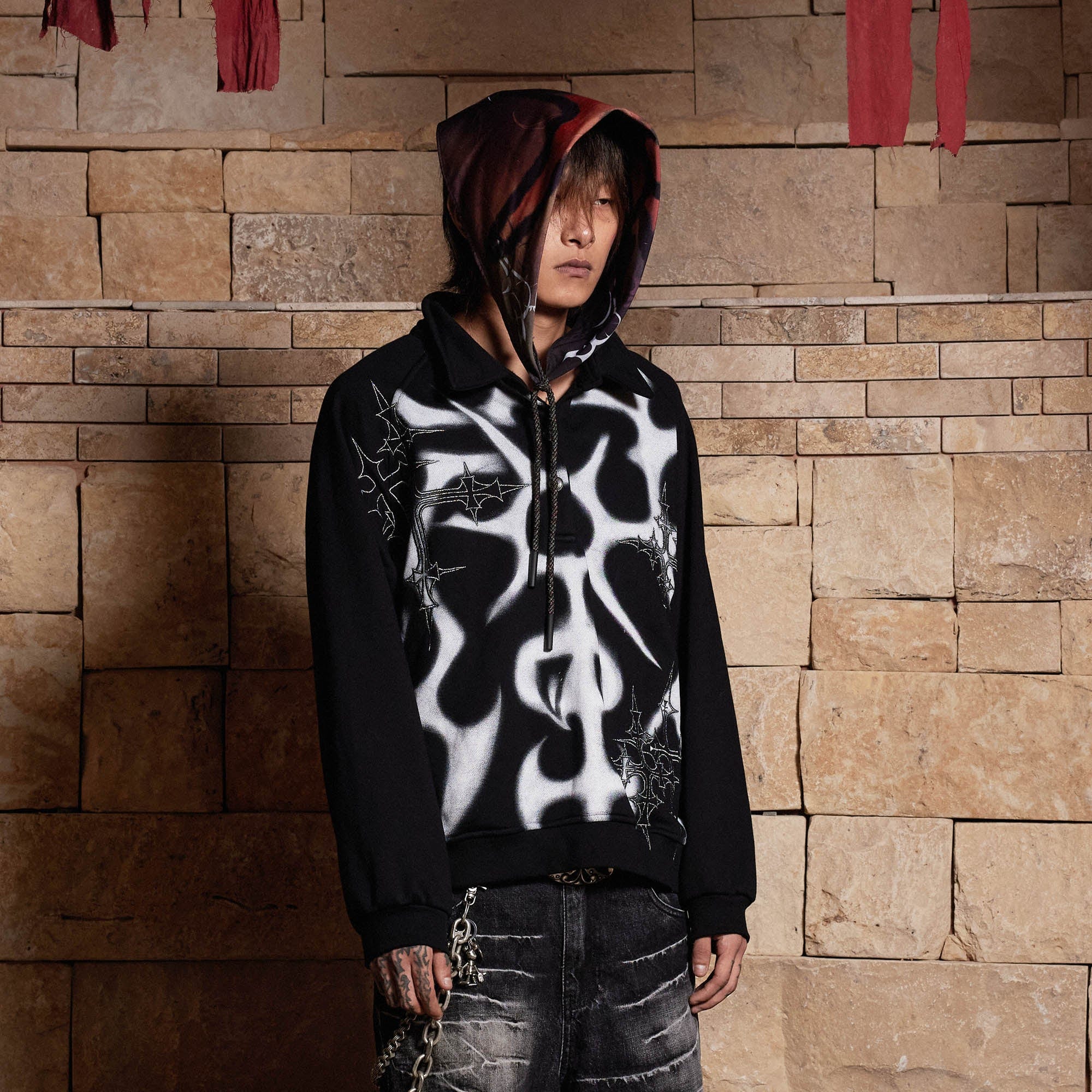DND4DES Cross Spray-Paint Embroidered Polo Sweatshirt, premium urban and streetwear designers apparel on PROJECTISR.com, DND4DES