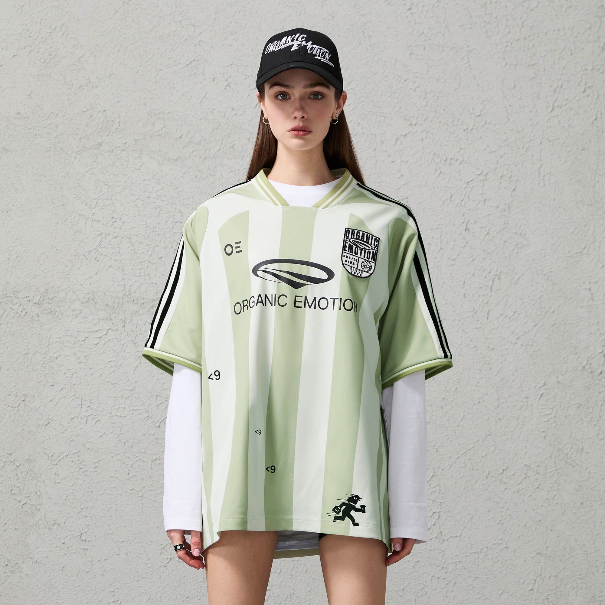 ORGANIC EMOTION Striped Badge Graphics Soccer Jersey, premium urban and streetwear designers apparel on PROJECTISR.com, ORGANIC EMOTION