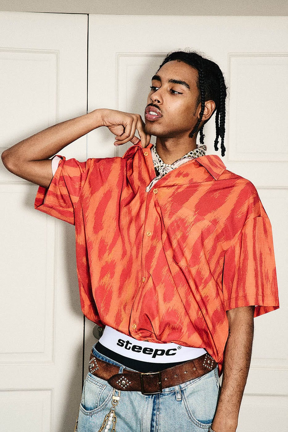 STEEPC Flaming Leopard Full-Print Half Shirt, premium urban and streetwear designers apparel on PROJECTISR.com, STEEPC