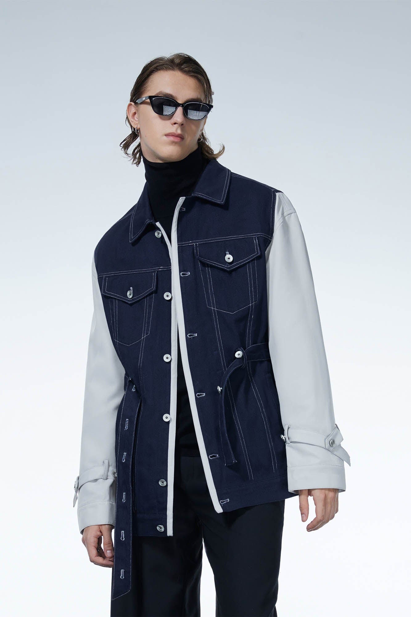 LOSTNFOUND Spliced Stitch Strappy Jacket, premium urban and streetwear designers apparel on PROJECTISR.com, LOSTNFOUND
