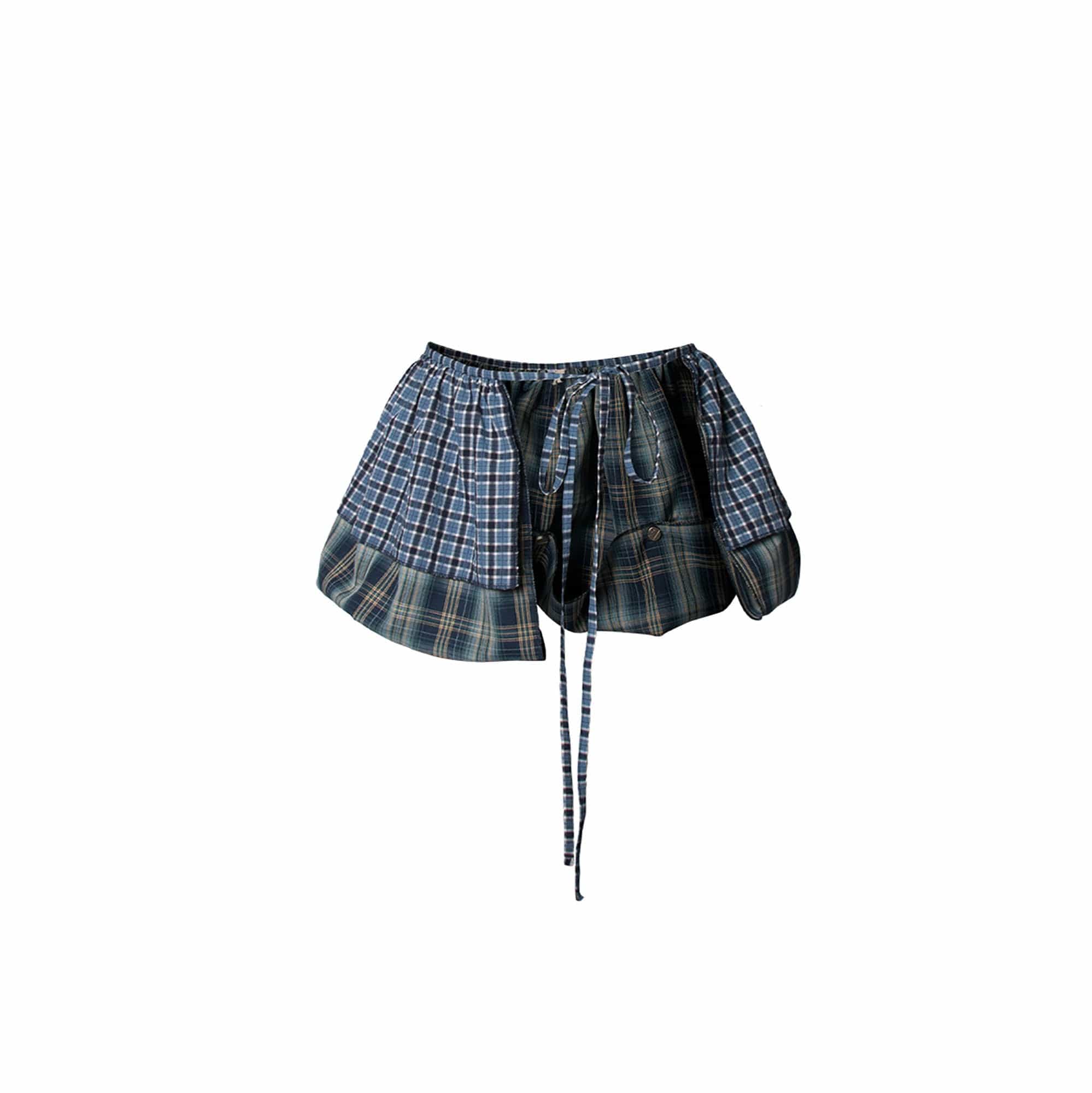 RELABEL Multi-Wear Plaid Layered Draped Skirt, premium urban and streetwear designers apparel on PROJECTISR.com, RELABEL