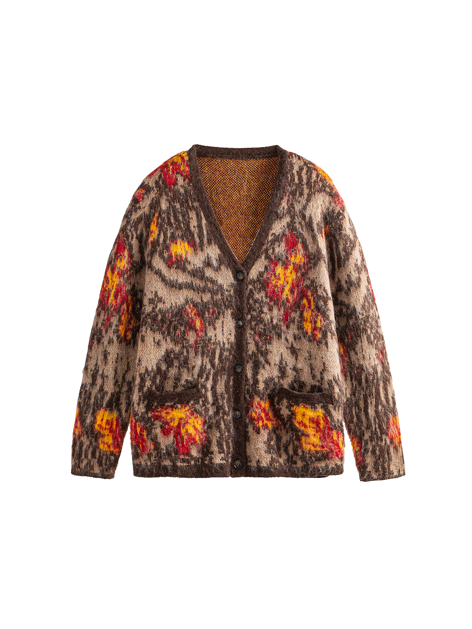 ME DA IGUAL Fuzzy Jacquard Floral Cardigan
