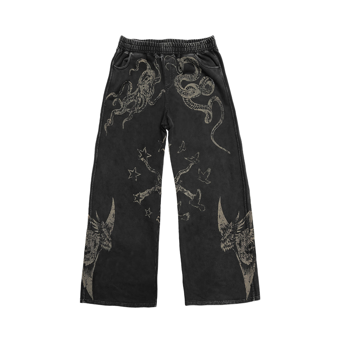 WANNA LAB Graffiti Full-Print Washed Straight-Leg Sweatpants