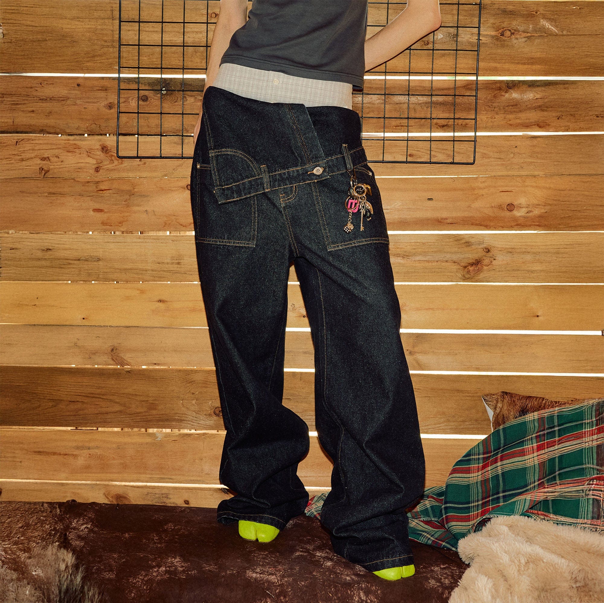 DONSMOKE Inverted Asymmetrical Waistband Raw Jeans, premium urban and streetwear designers apparel on PROJECTISR.com, DONSMOKE