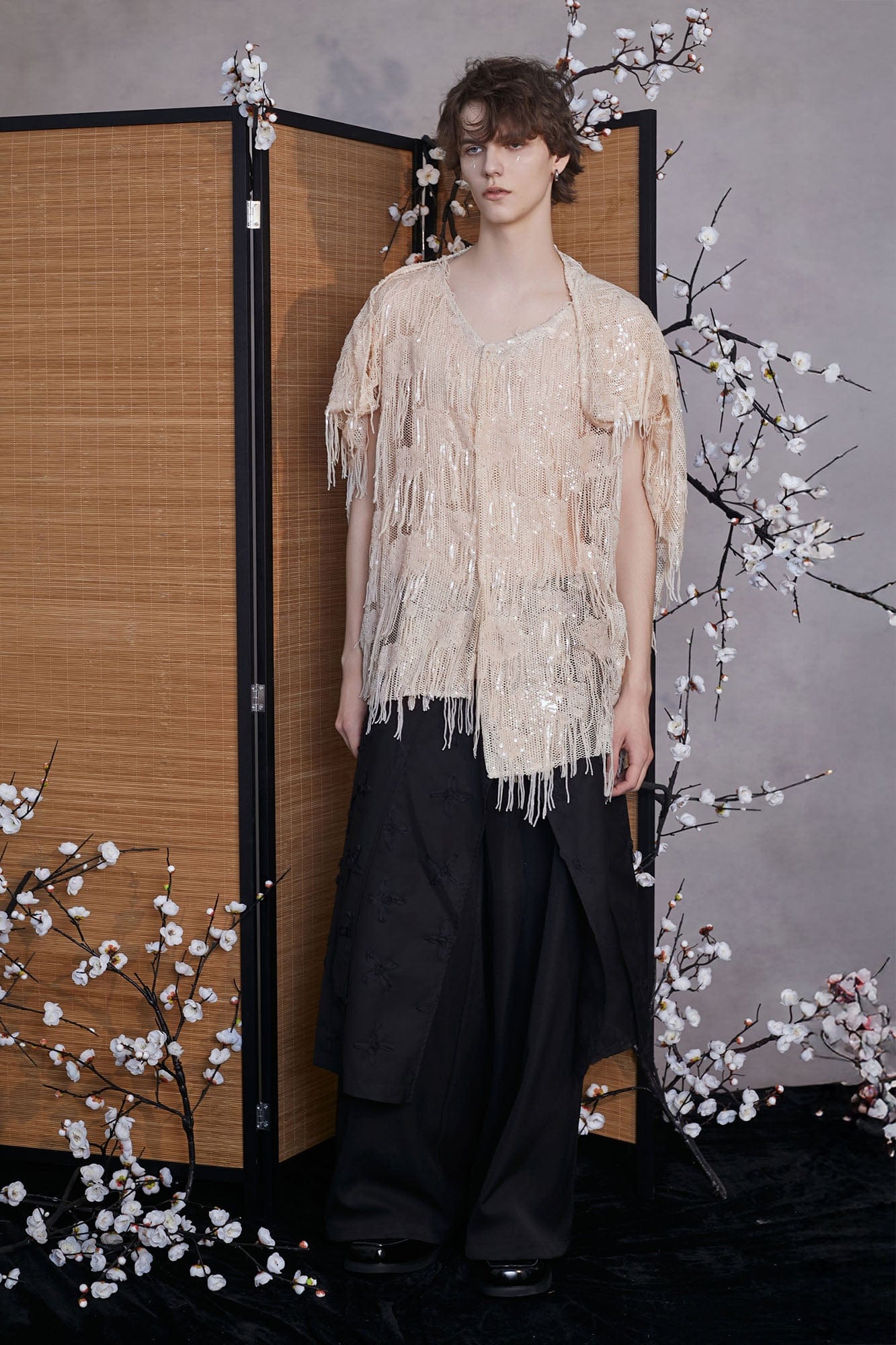 JIECHI Asymmetrical Bow Embroidery Slit Skort, premium urban and streetwear designers apparel on PROJECTISR.com, JIECHI