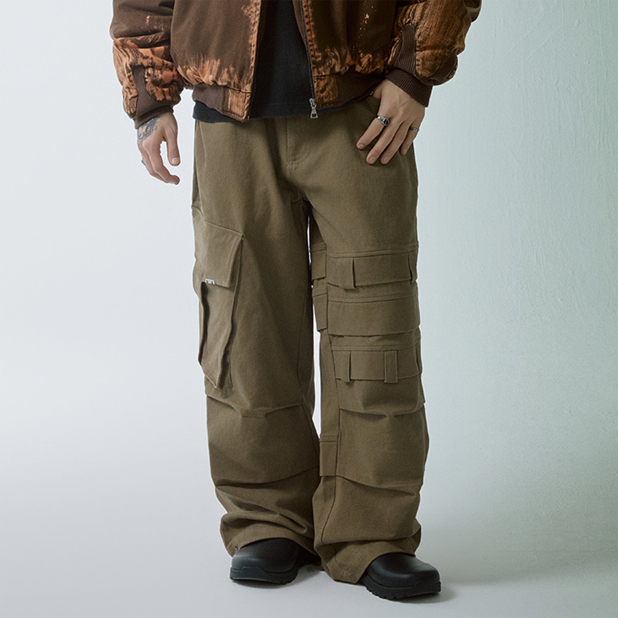 F2CE Asymmetrical Crinkled Cargo Pants, premium urban and streetwear designers apparel on PROJECTISR.com, F2CE