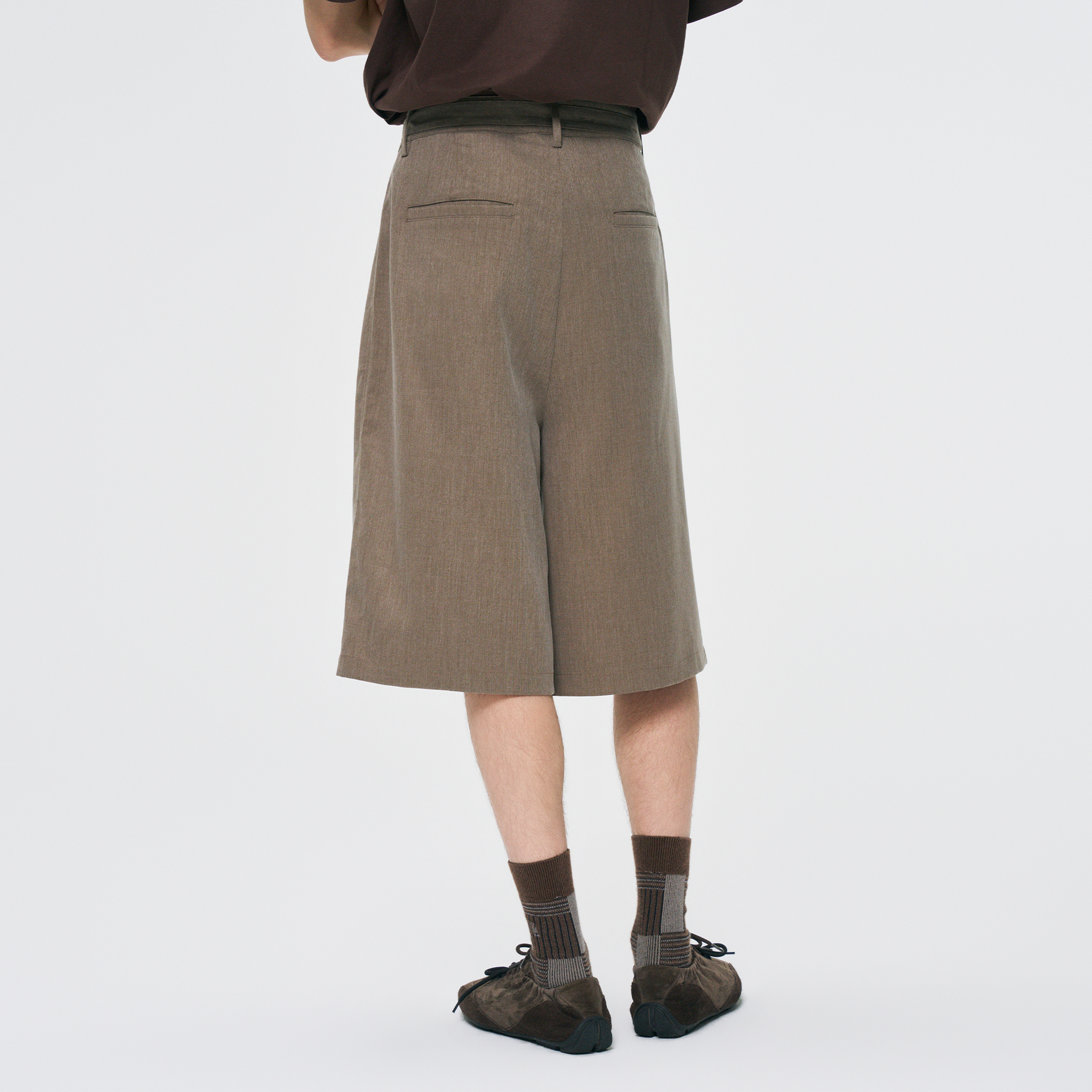 GONGHE REPUB Draped Belted Wool Shorts
