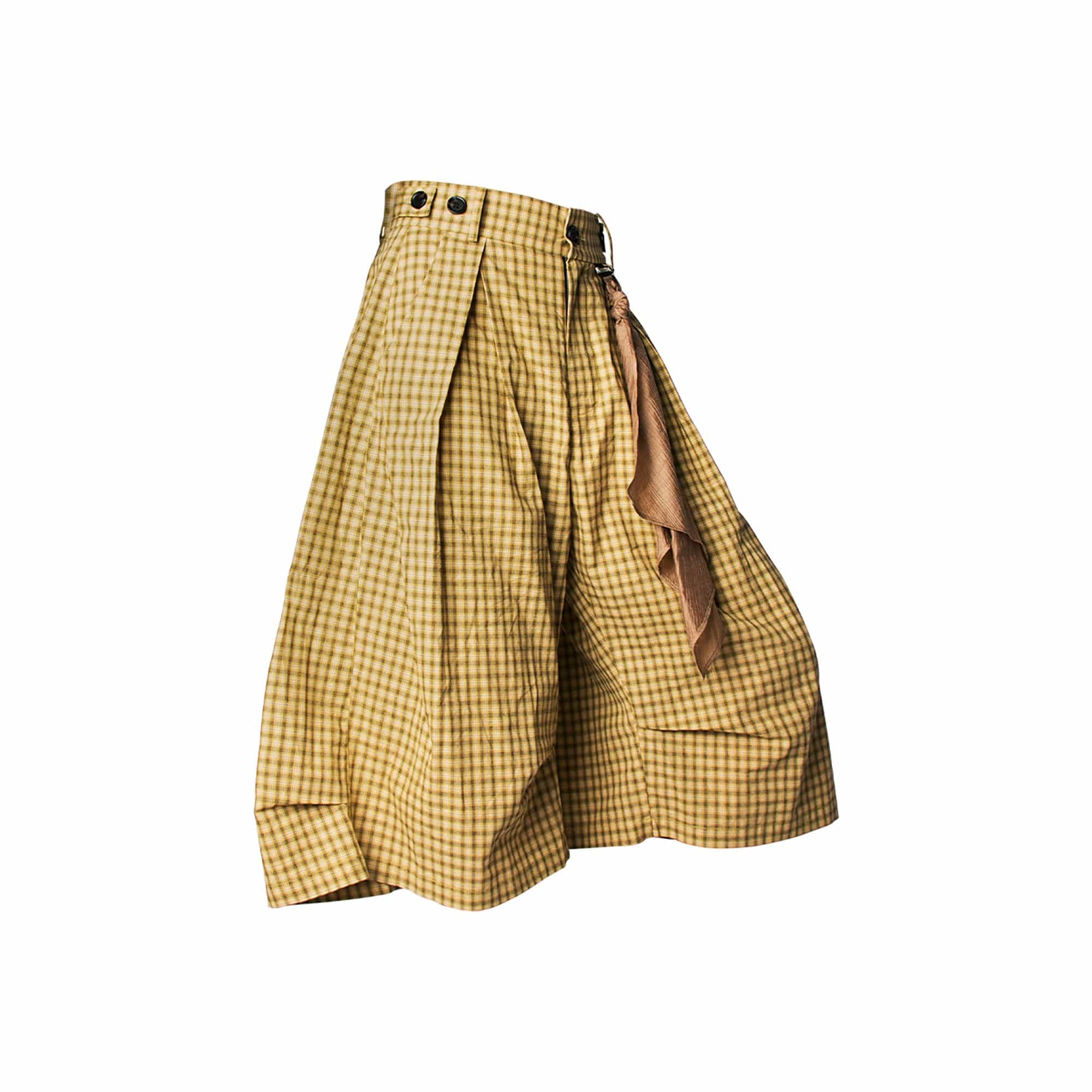 RELABEL Detachable Scarf Grid Pleated Shorts, premium urban and streetwear designers apparel on PROJECTISR.com, RELABEL